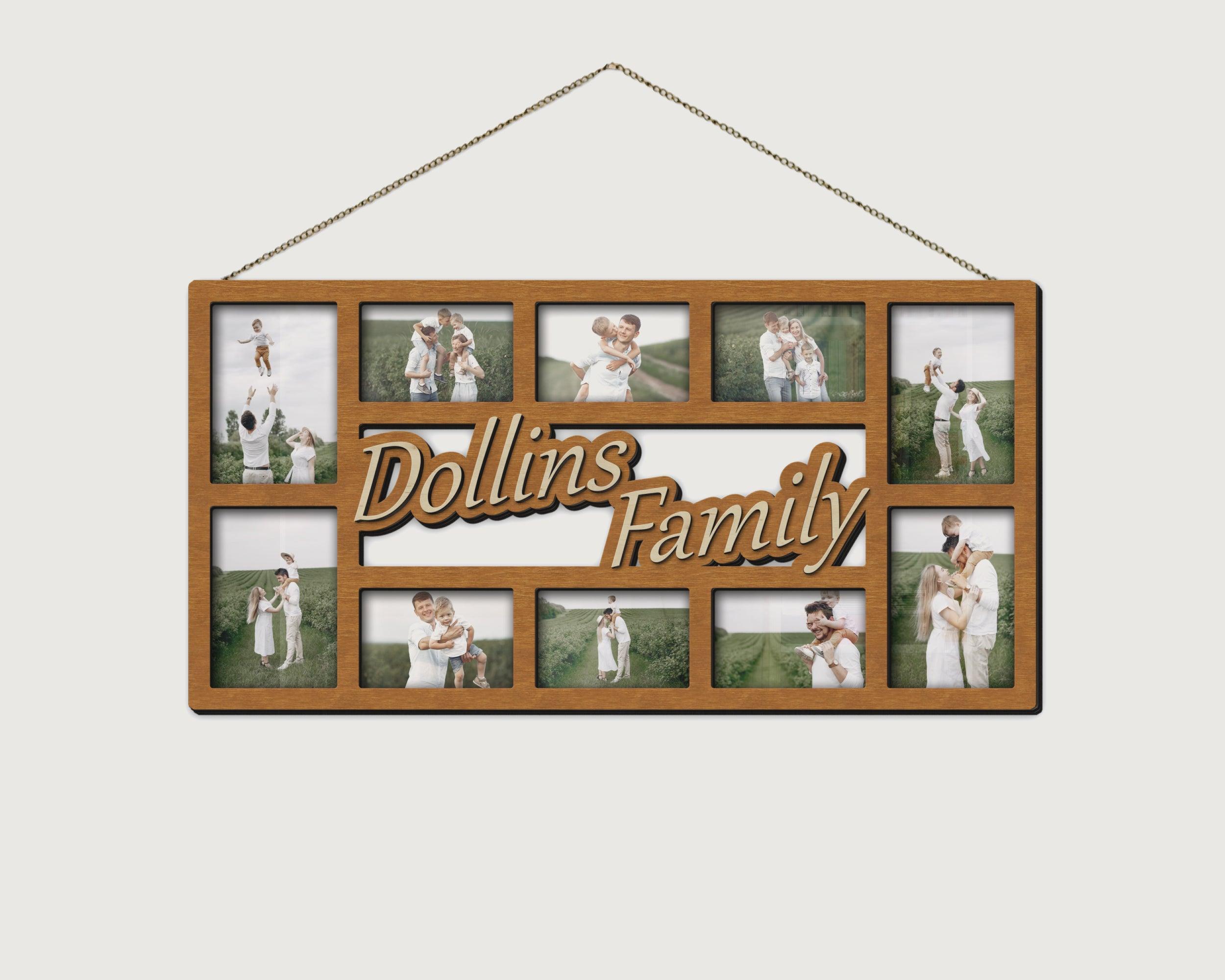 Family name sign, Wall decor, Wall collage kit, Photo frame, Family gifts, Custom frame, Photo collage kit, Custom picture frame, 5x7 frame