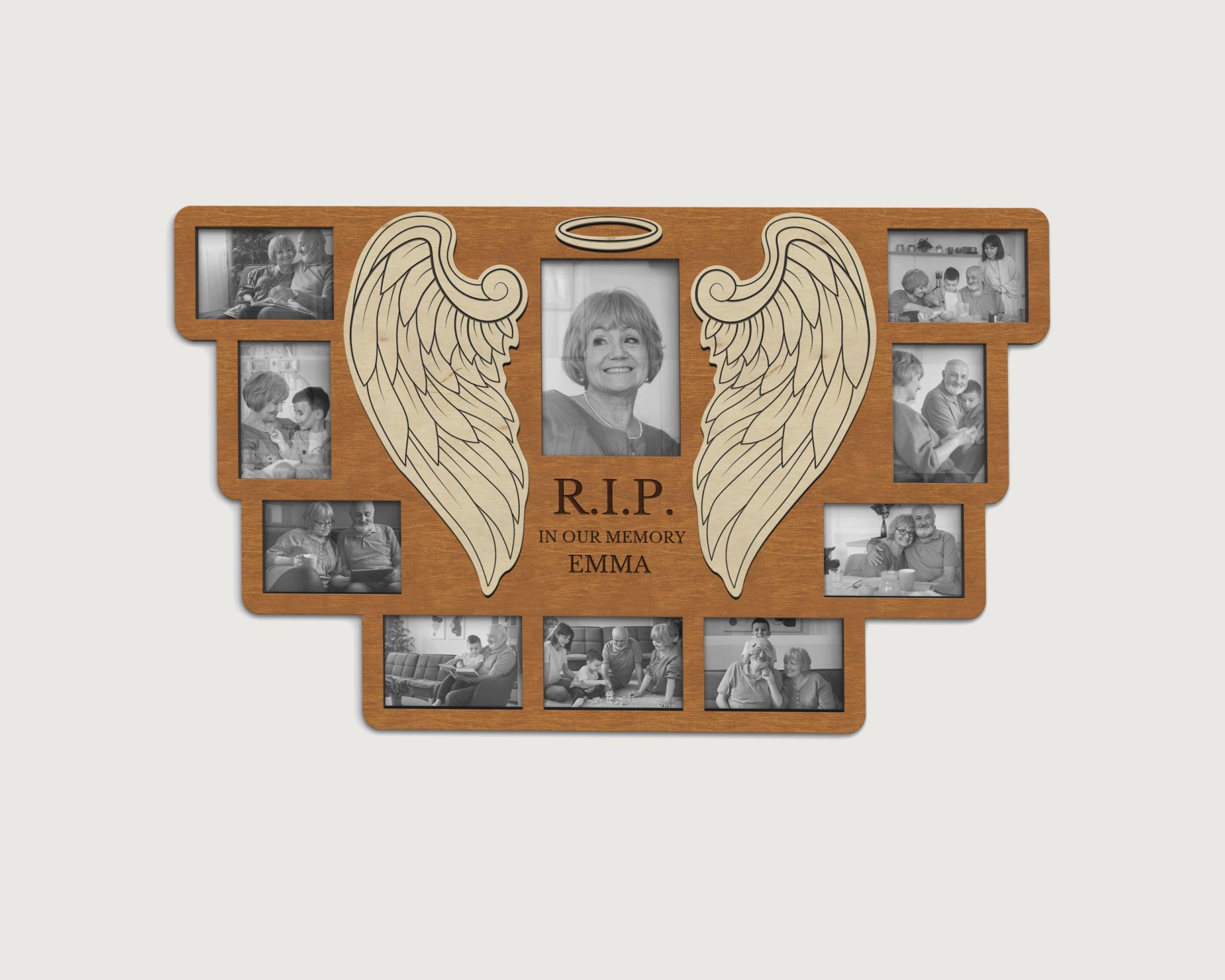 Personalized rest in peace memorial gift board Custom in loving memory frame Loss of mother Picture frame with engraved sign Bespoke collage