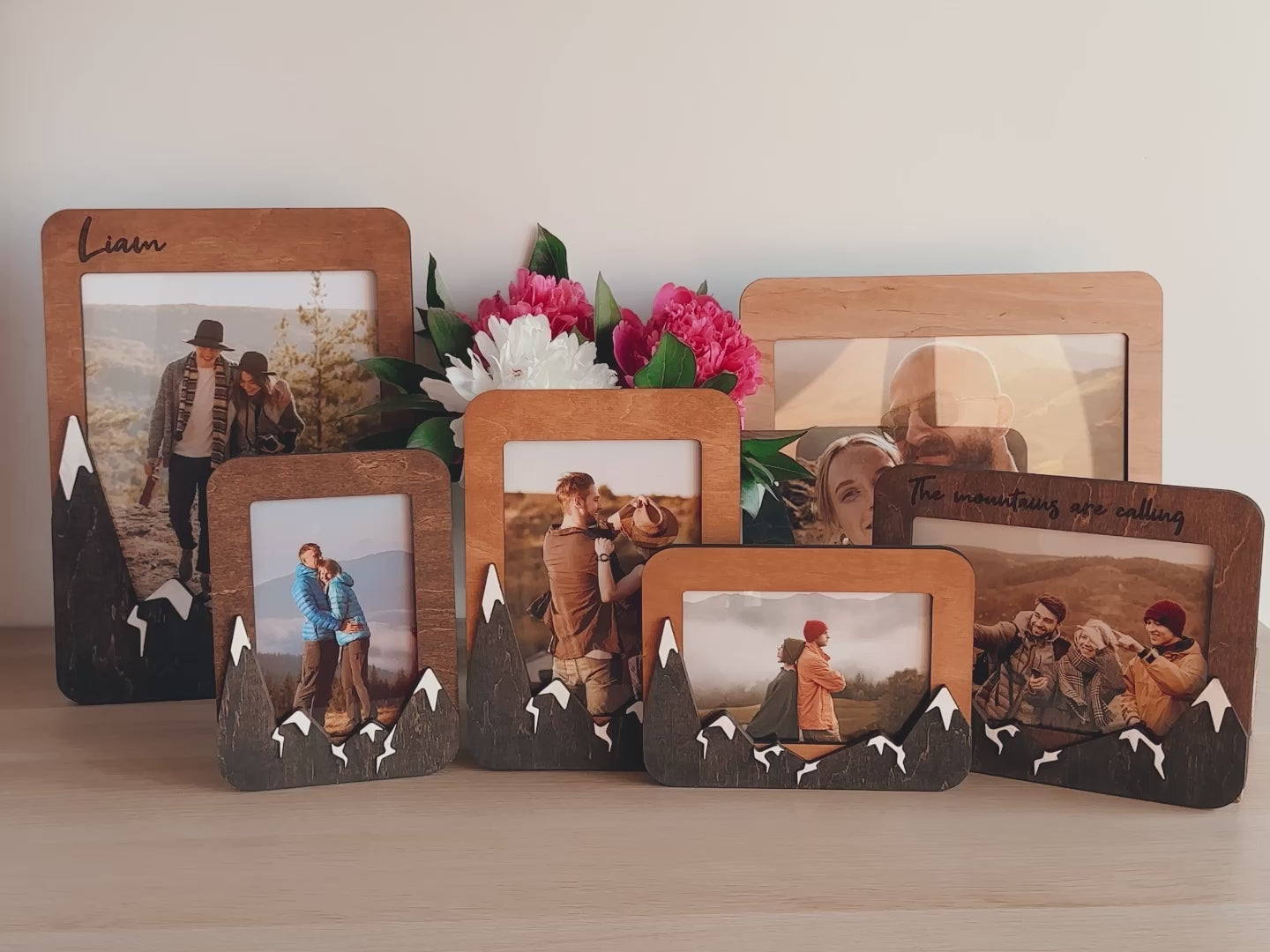 Personalized mountain picture frame Custom gift Small photo frame Gift for him Custom color Wooden wall decor Engraved portrait frame