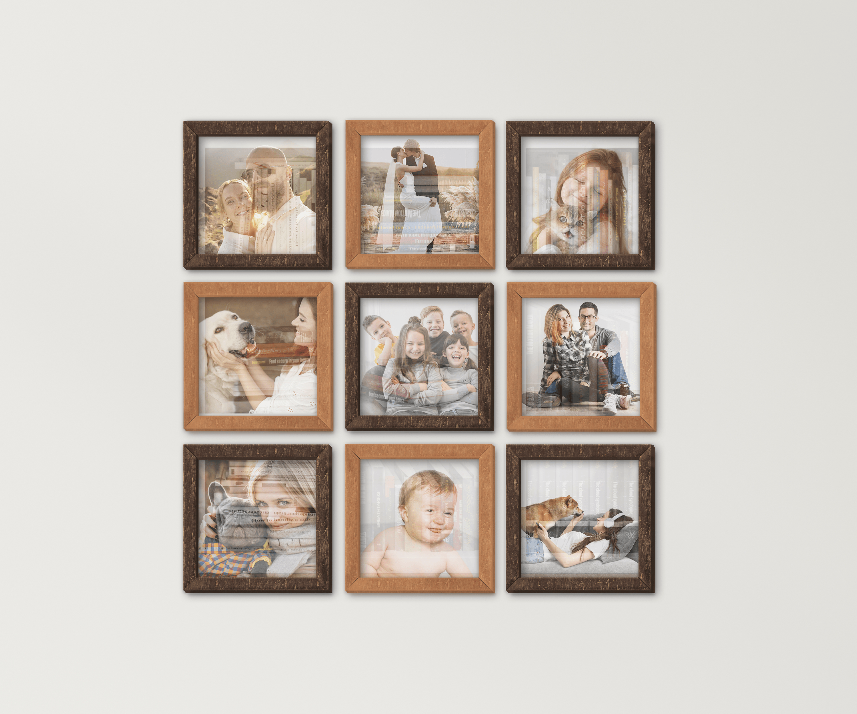 9 Piece frames | Modern wall gallery | Square picture set - The Frame Depot