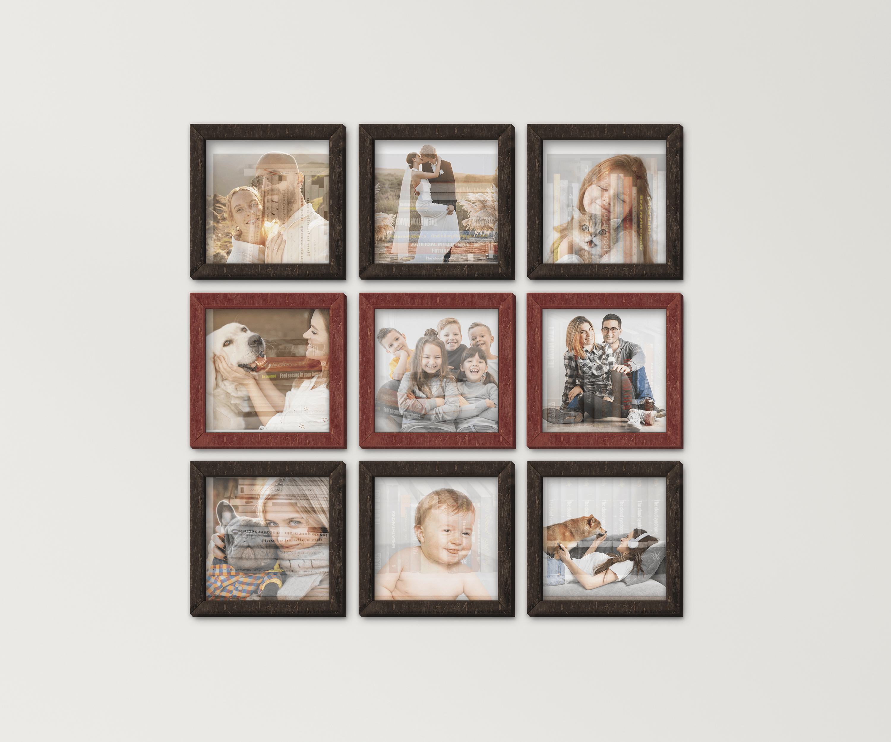 9 Piece frames | Modern wall gallery | Square picture set - The Frame Depot