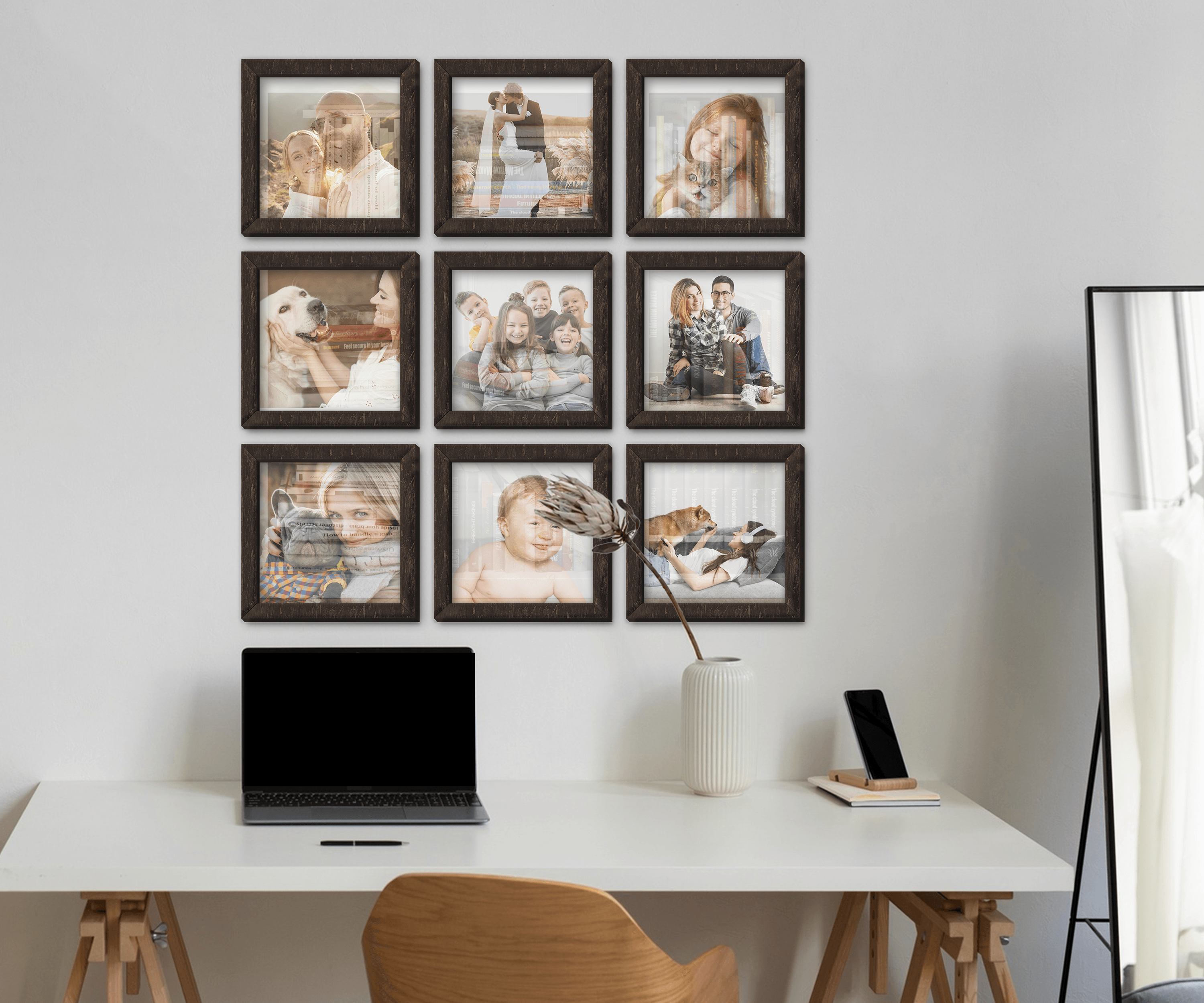 9 Piece frames | Modern wall gallery | Square picture set - The Frame Depot