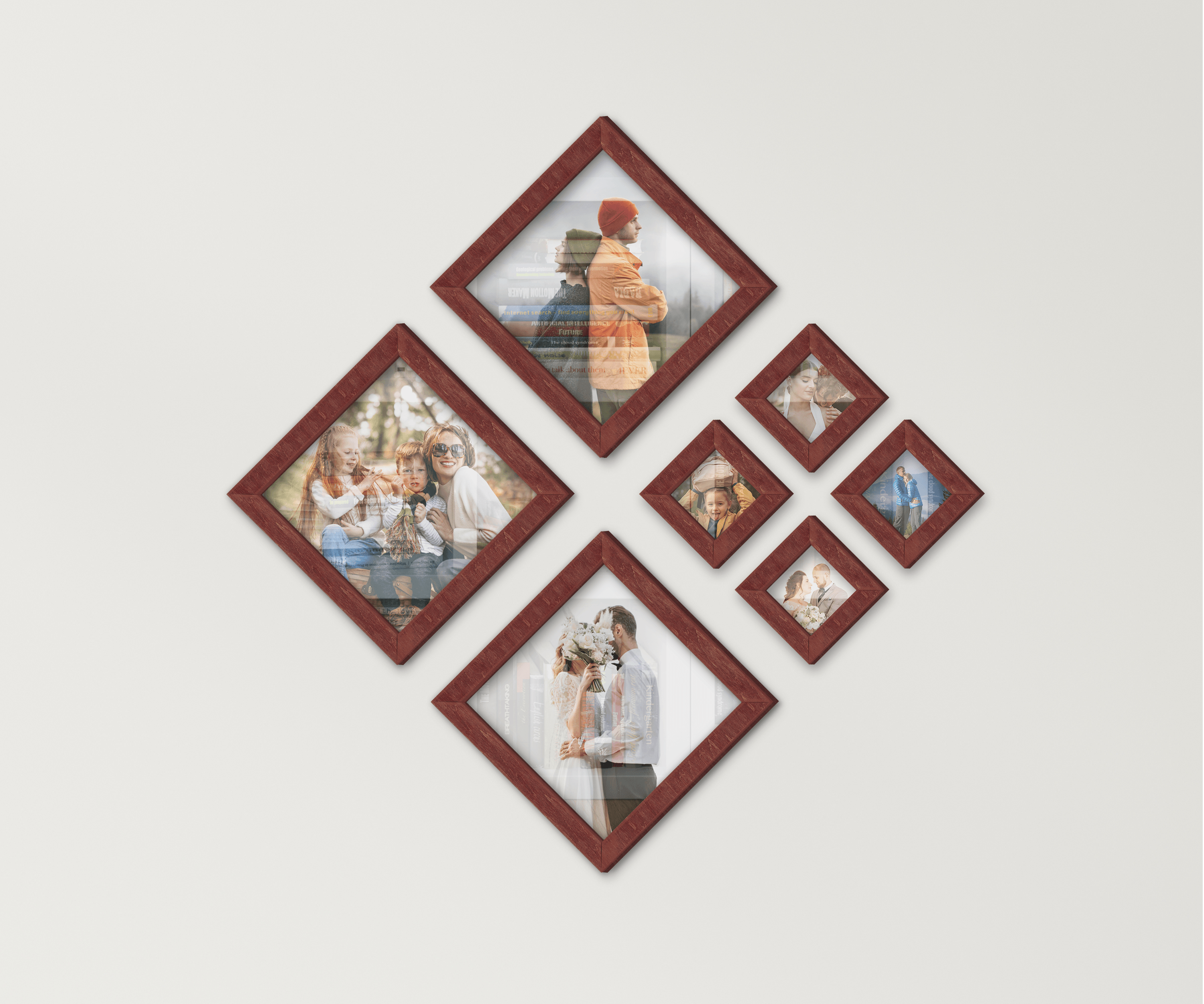 Diamond wood picture frame set Modern vibe home decor Best wall gallery ideas Different square frames Custom puzzle photo frame collage gift