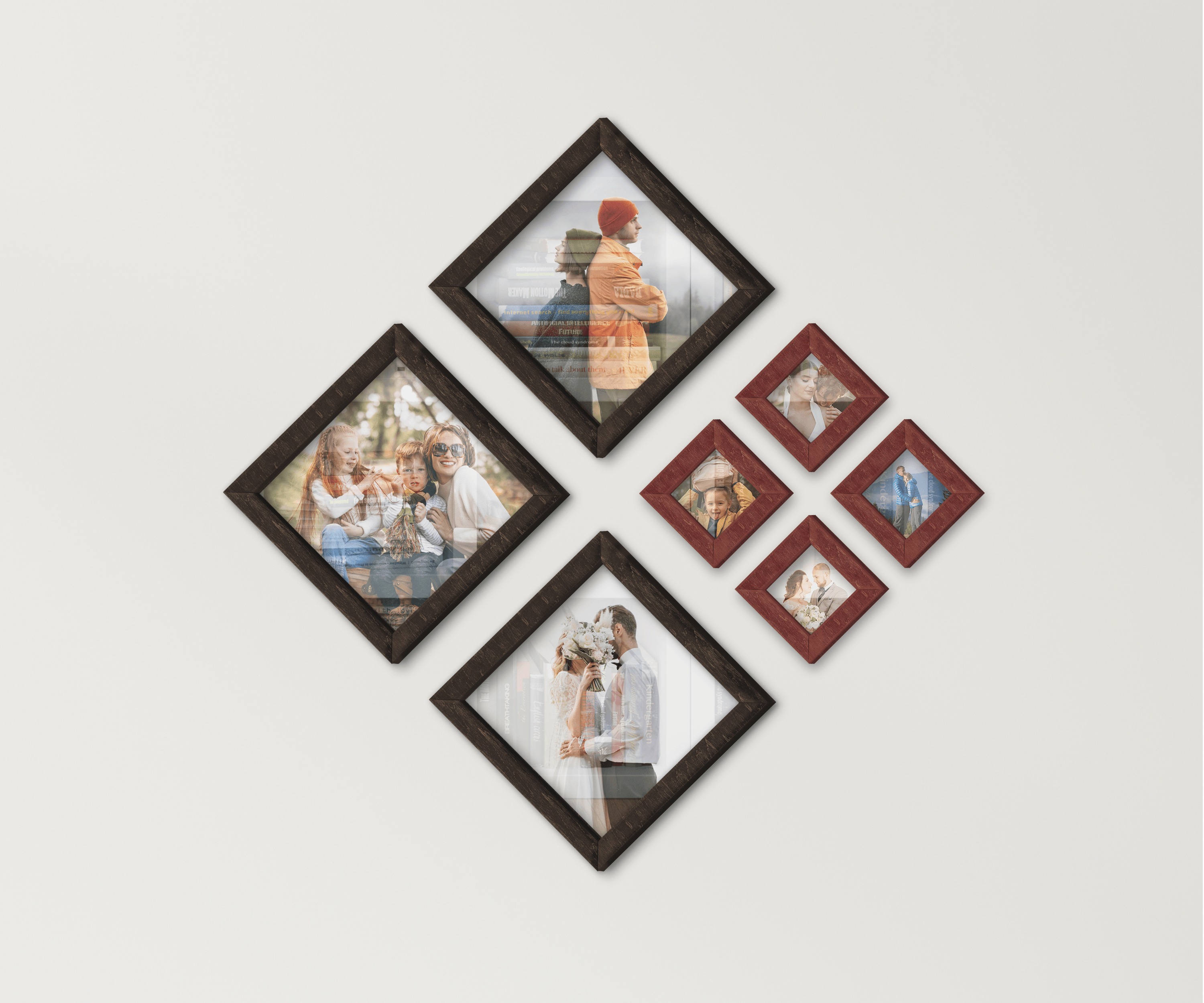 Diamond wood picture frame set Modern vibe home decor Best wall gallery ideas Different square frames Custom puzzle photo frame collage gift