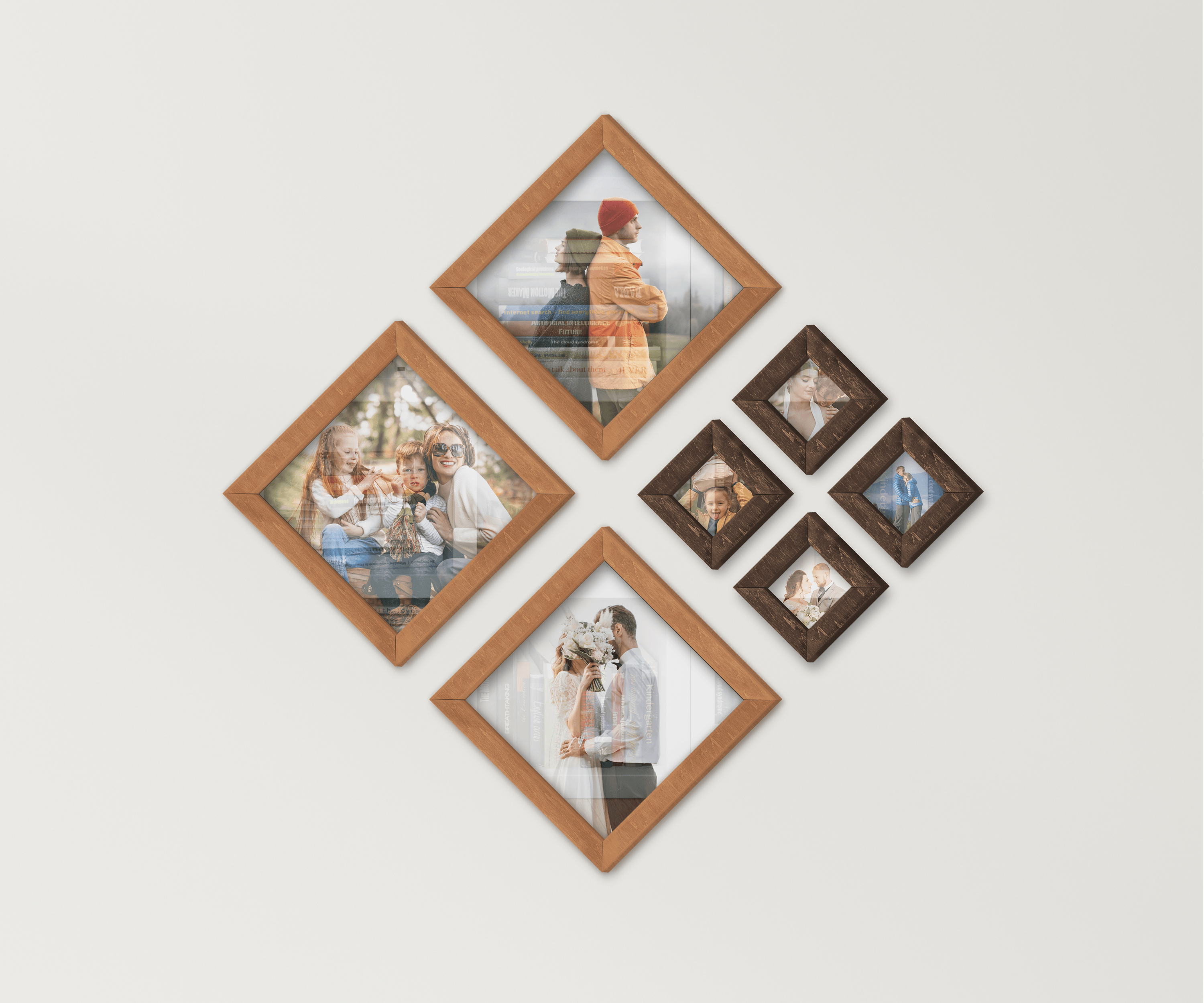 Diamond wood picture frame set Modern vibe home decor Best wall gallery ideas Different square frames Custom puzzle photo frame collage gift