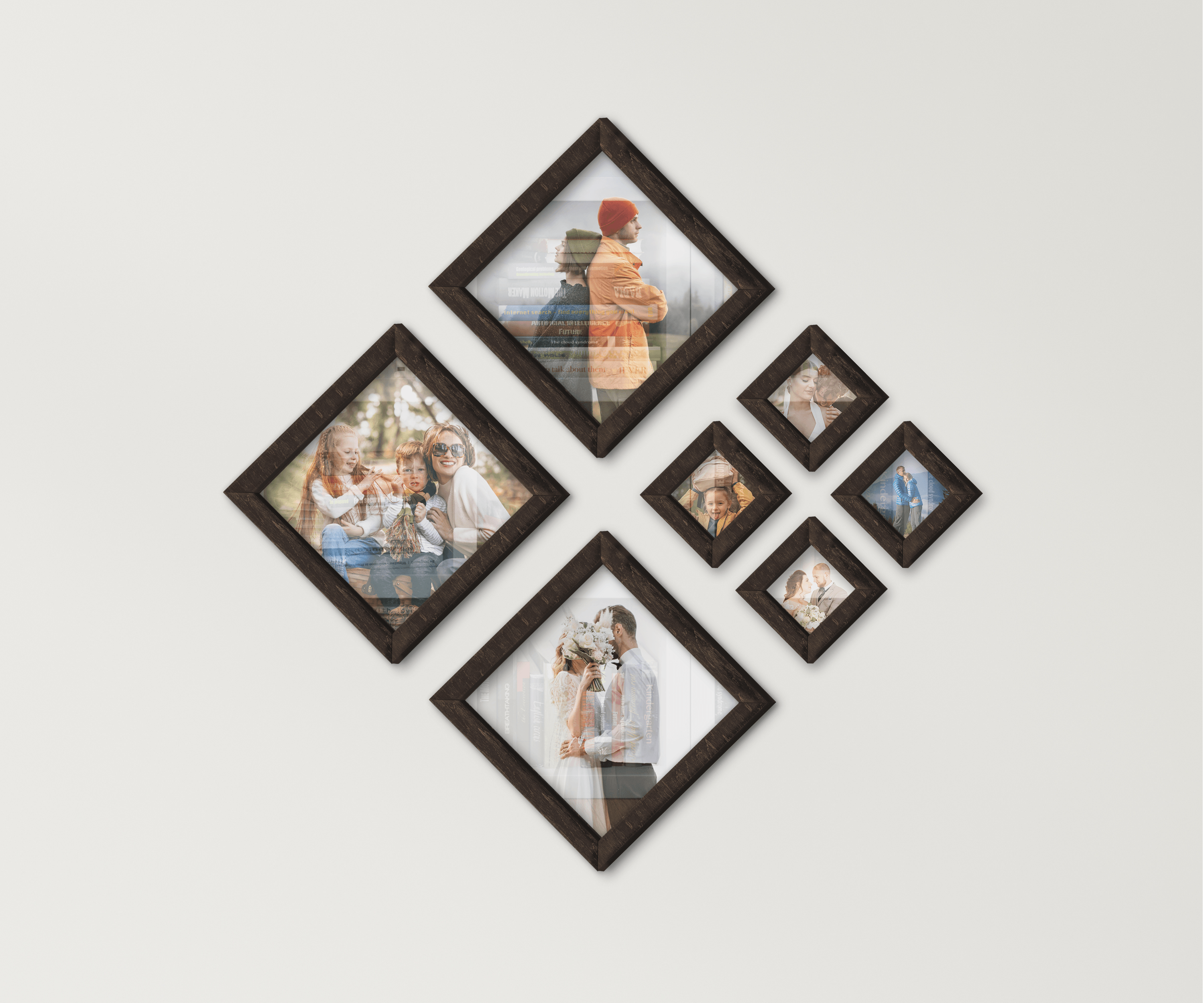 Diamond wood picture frame set Modern vibe home decor Best wall gallery ideas Different square frames Custom puzzle photo frame collage gift