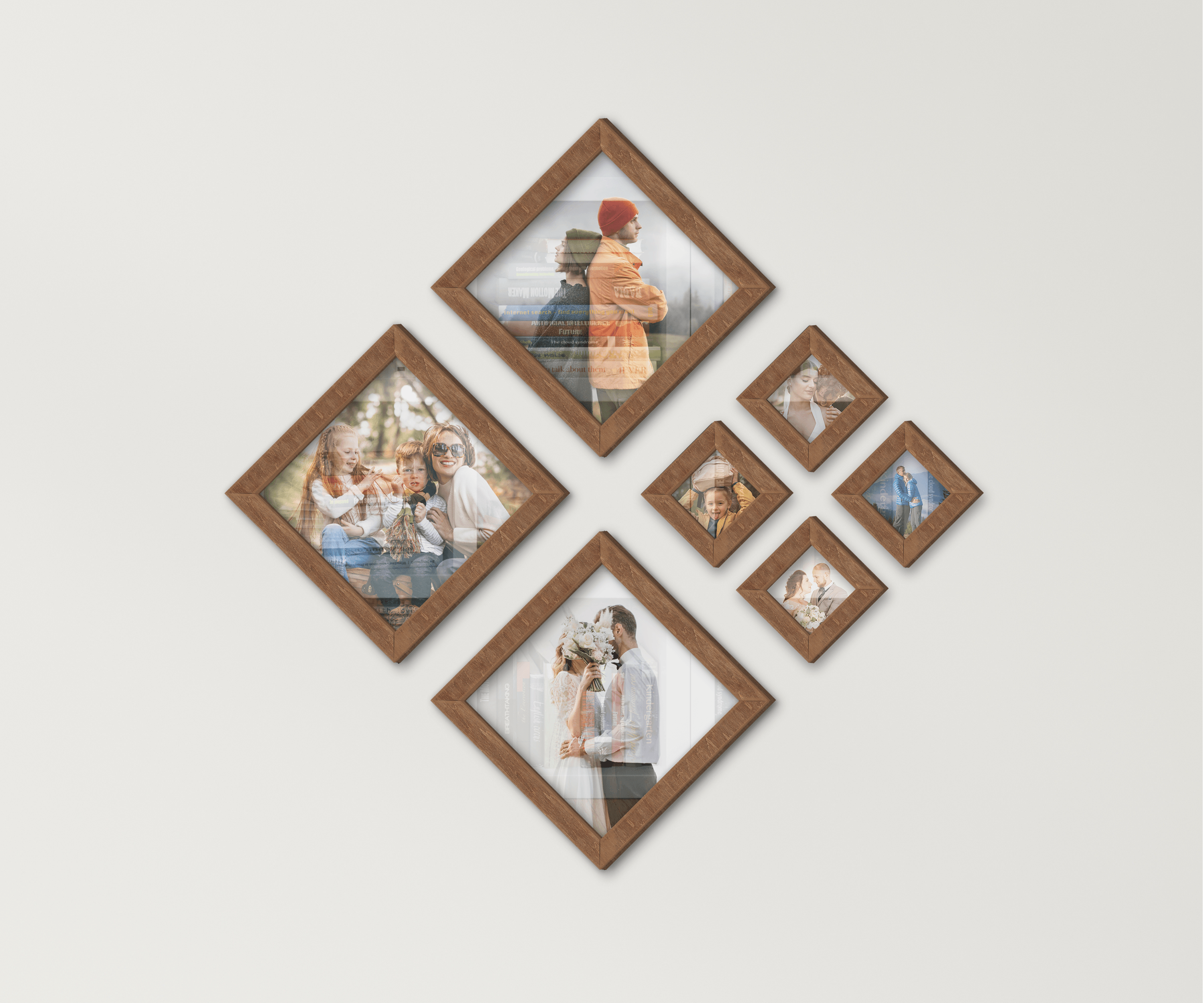 Diamond wood picture frame set Modern vibe home decor Best wall gallery ideas Different square frames Custom puzzle photo frame collage gift