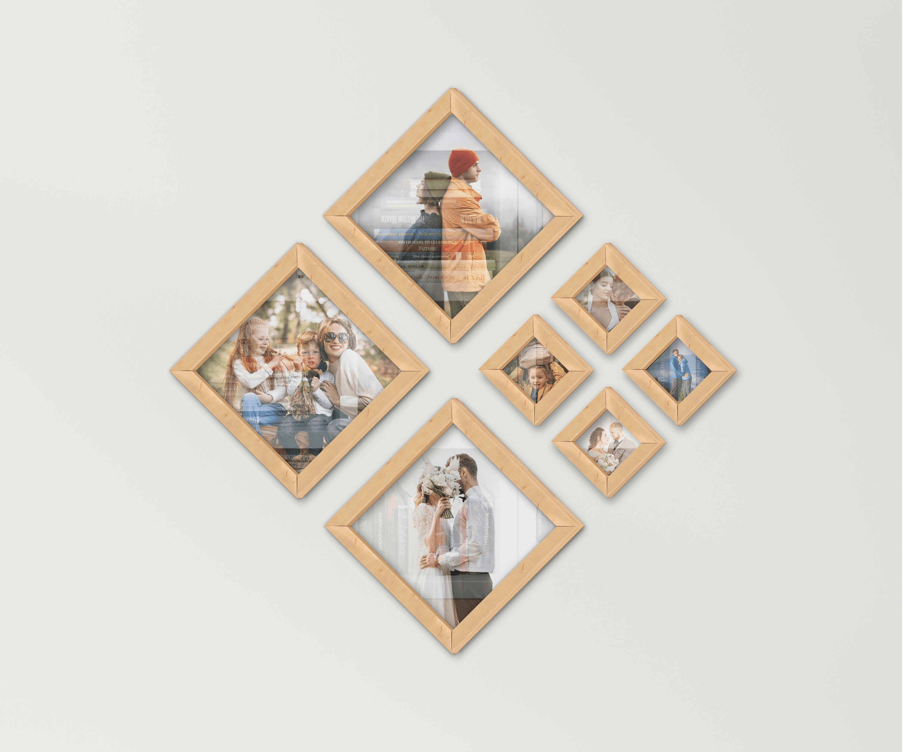 Diamond wood picture frame set Modern vibe home decor Best wall gallery ideas Different square frames Custom puzzle photo frame collage gift