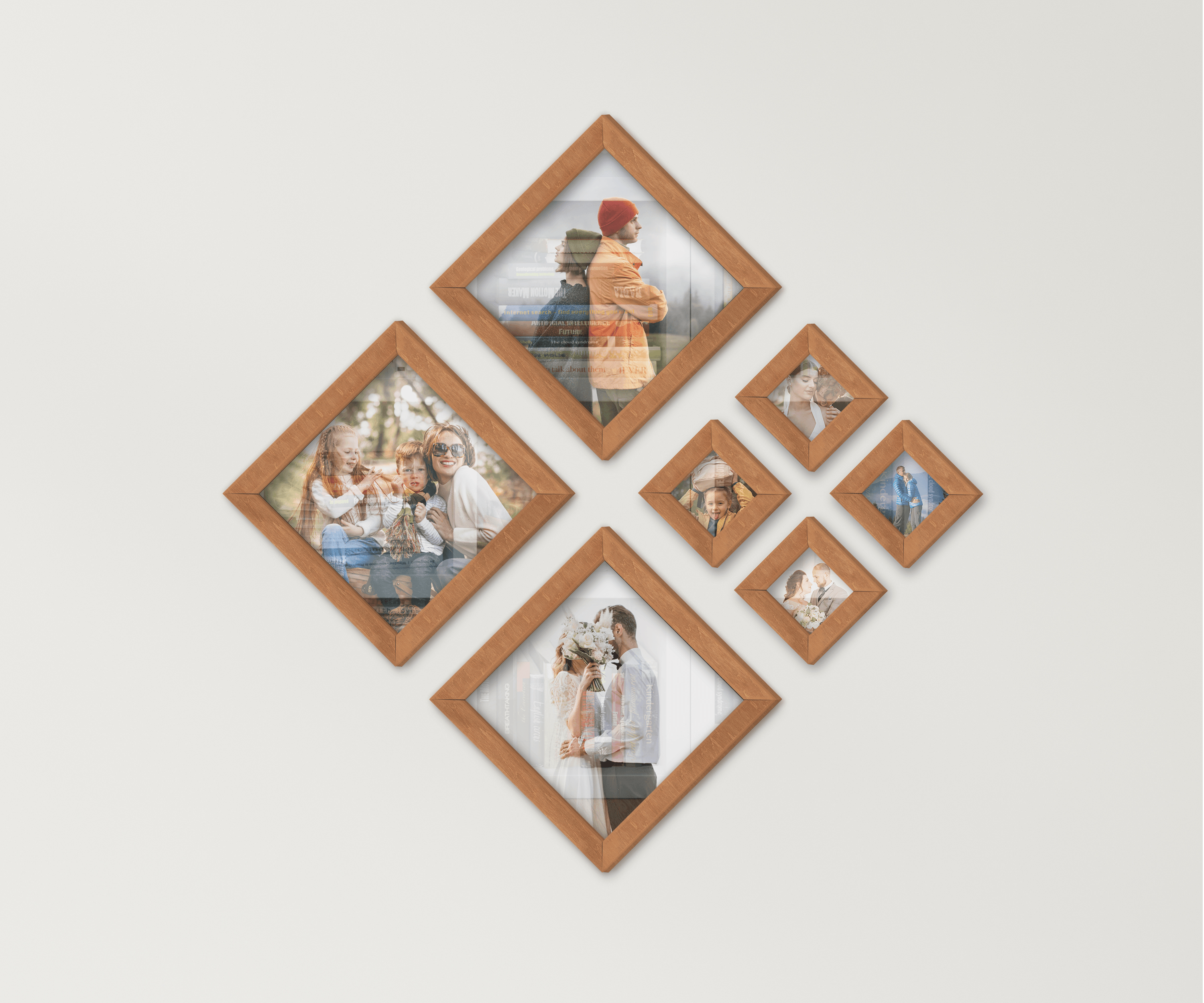 Diamond wood picture frame set Modern vibe home decor Best wall gallery ideas Different square frames Custom puzzle photo frame collage gift