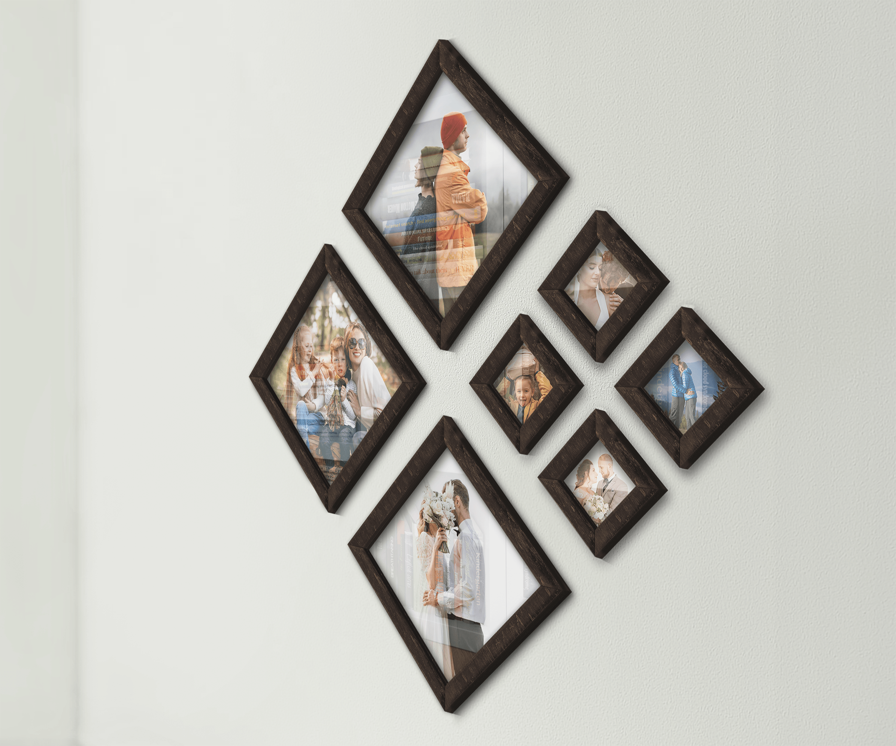 Diamond wood picture frame set Modern vibe home decor Best wall gallery ideas Different square frames Custom puzzle photo frame collage gift