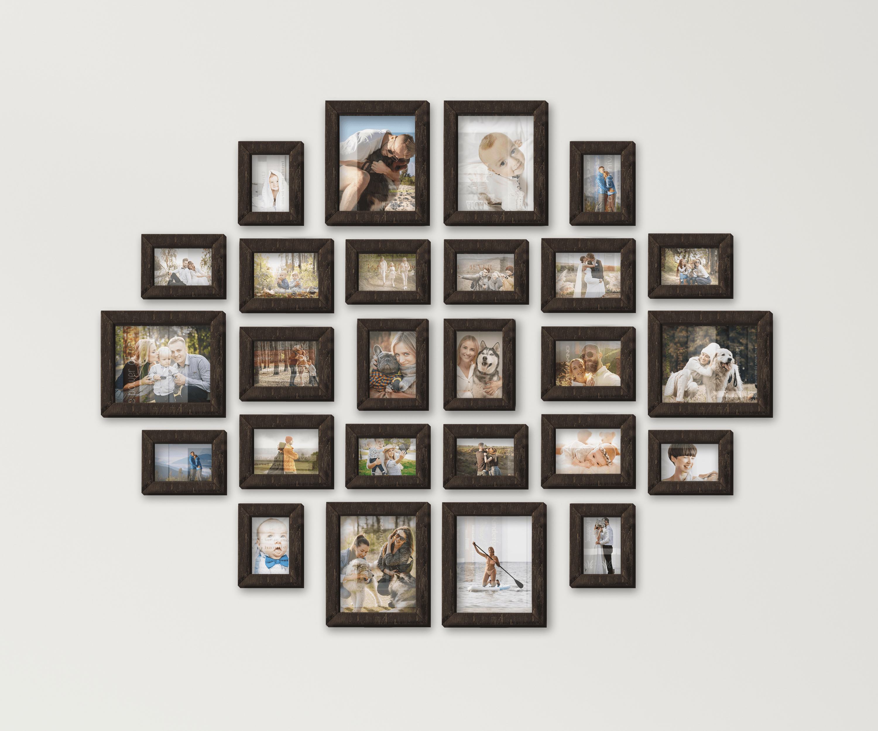 Custom Extra large wall art Split photo frame collage Wall mounted wood picture frame set New home decor gallery Different size rustic frame