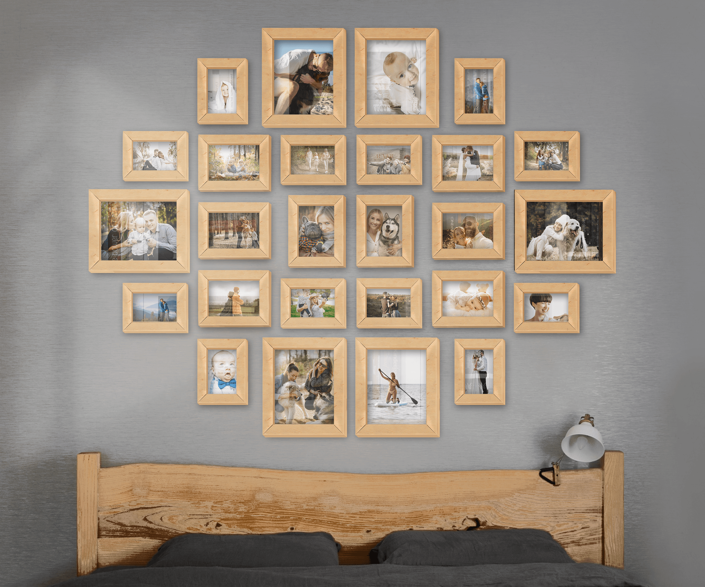 Custom Extra large wall art Split photo frame collage Wall mounted wood picture frame set New home decor gallery Different size rustic frame