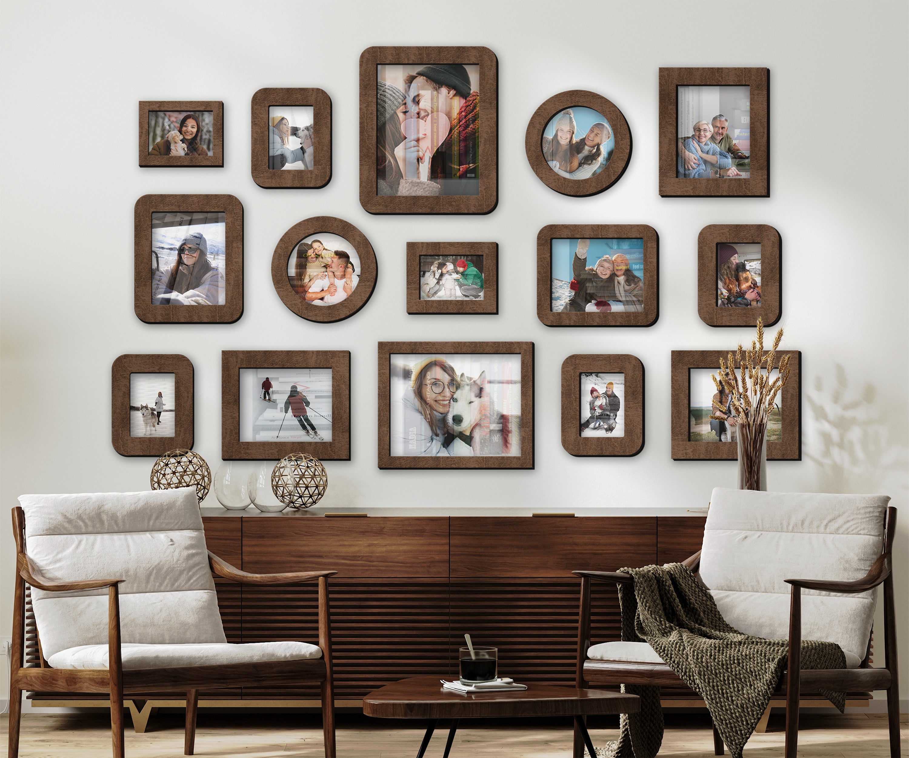 Wall Mounted Wooden Picture Frame Set | Large Photo Gallery Collage