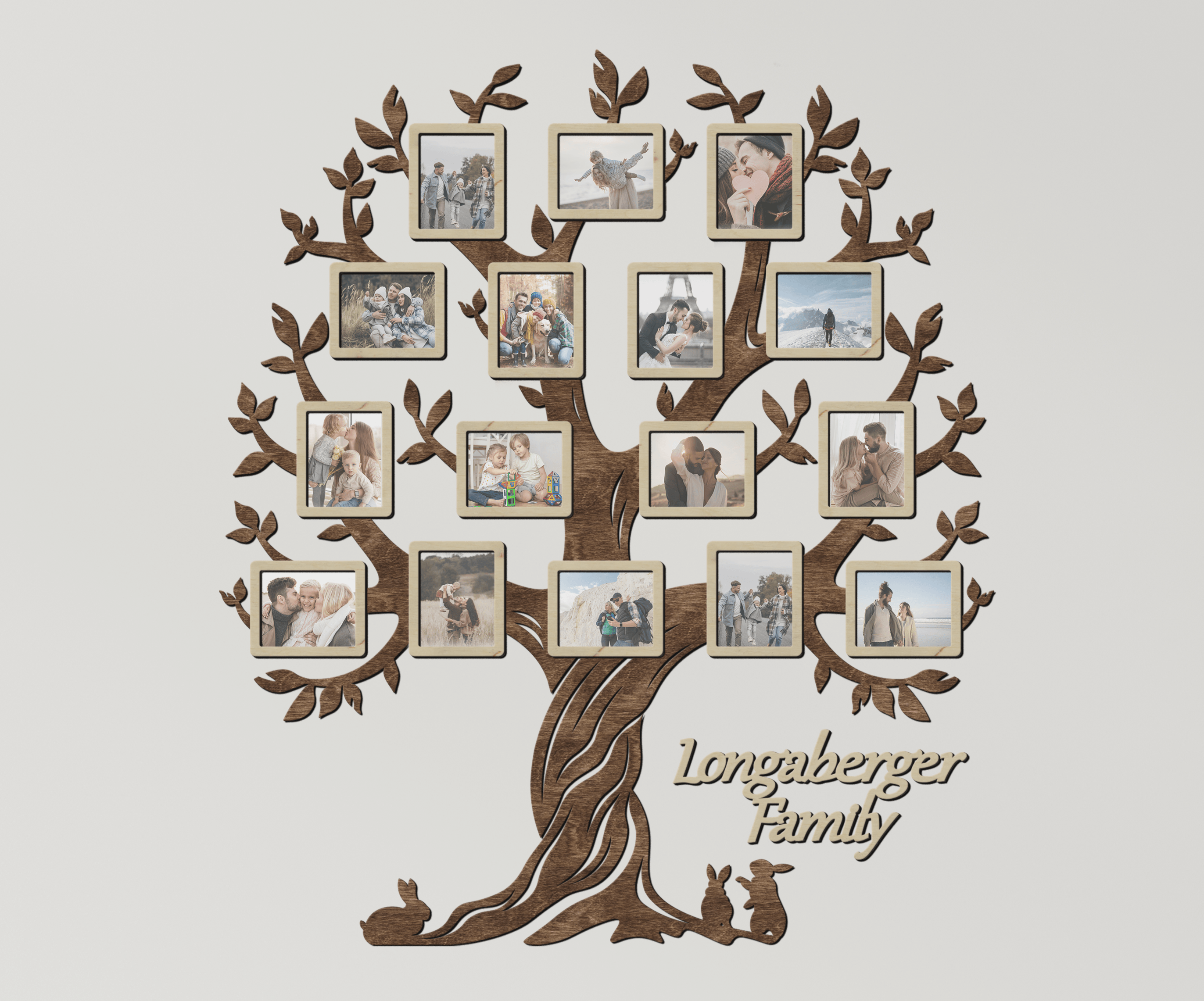 Personalized large family genealogical tree Picture frame collage Wooden name sign Custom housewarming gift Home wall decor for living room