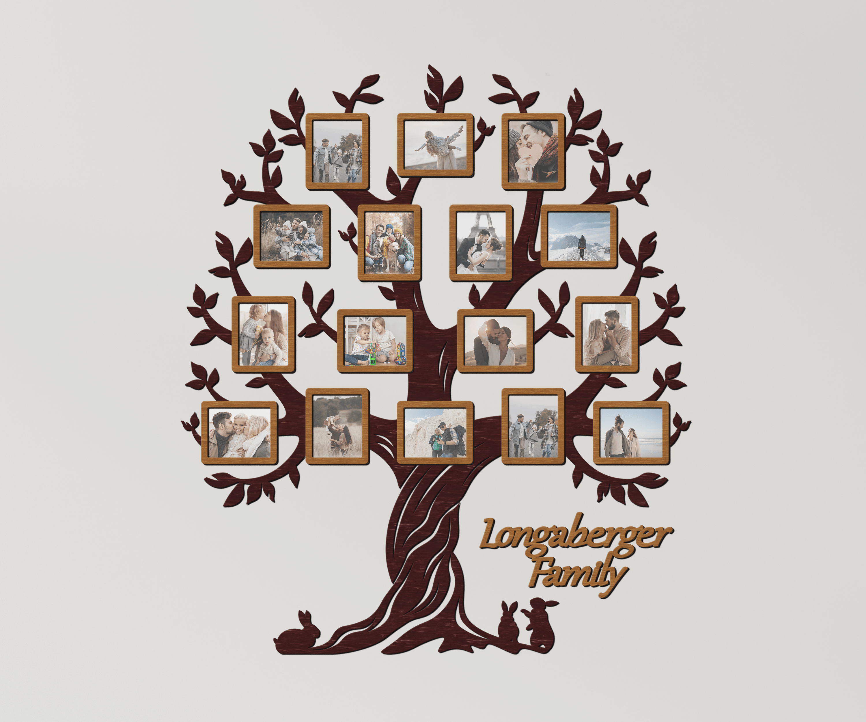 Personalized large family genealogical tree Picture frame collage Wooden name sign Custom housewarming gift Home wall decor for living room