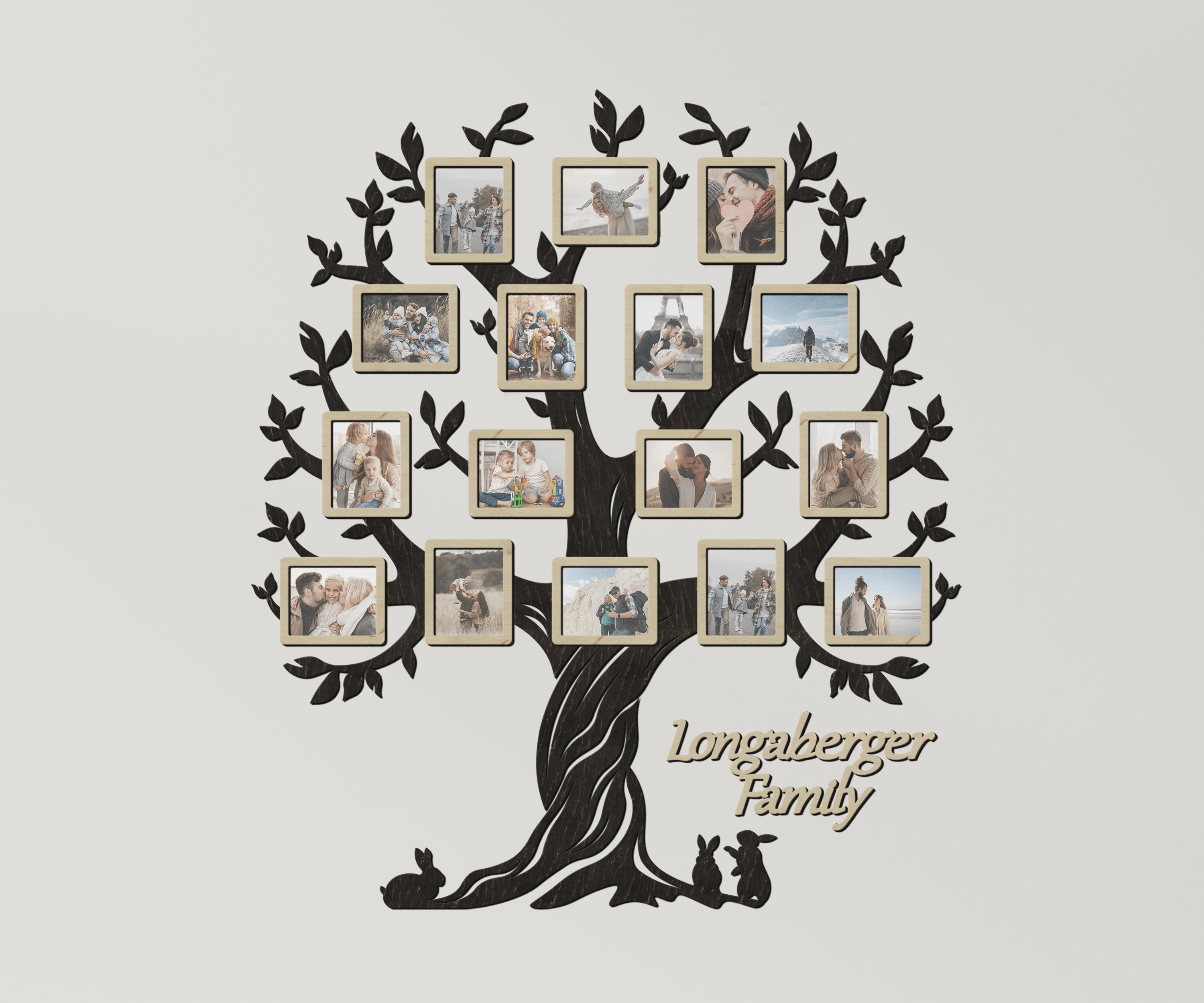 Personalized large family genealogical tree Picture frame collage Wooden name sign Custom housewarming gift Home wall decor for living room