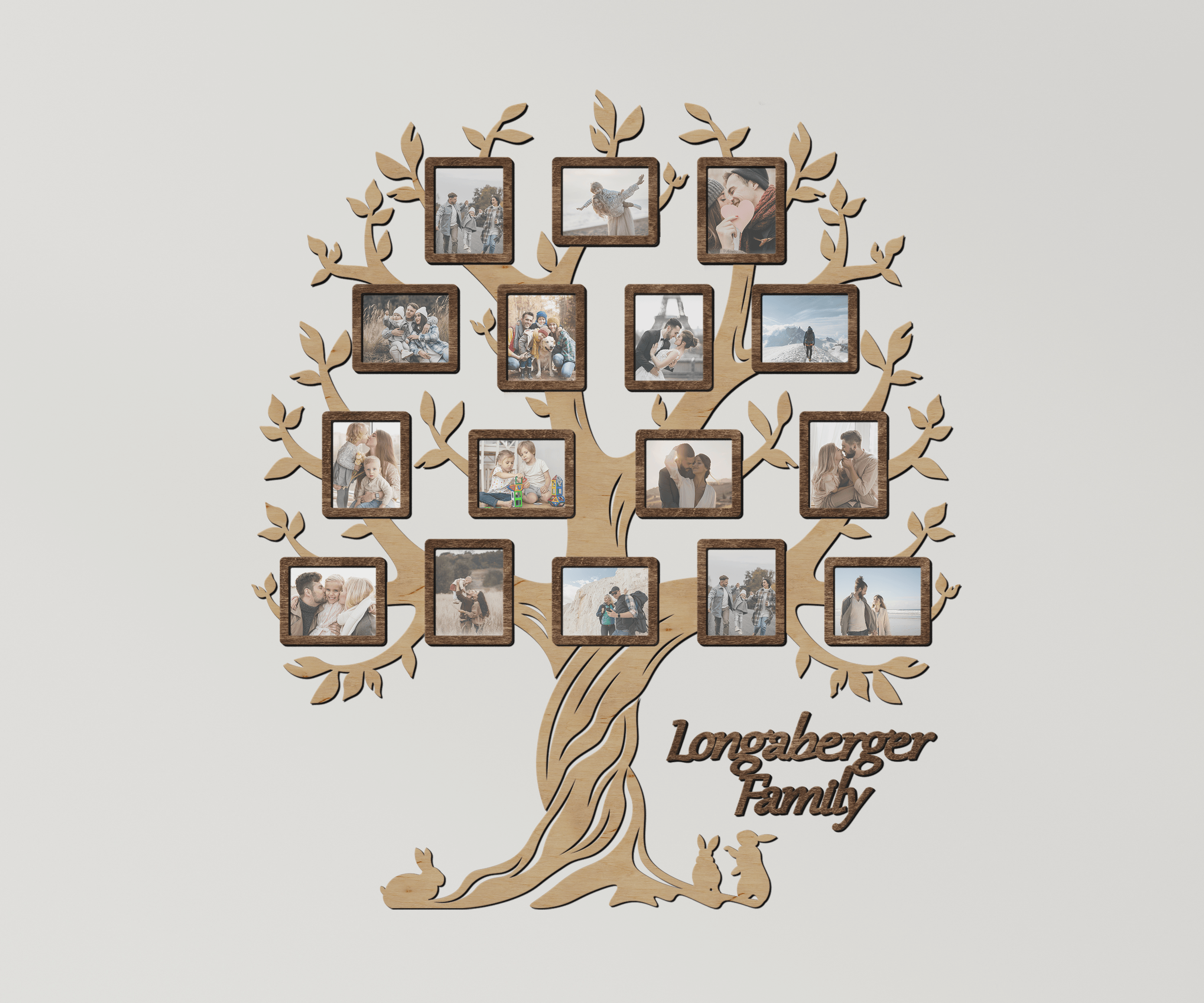 Personalized large family genealogical tree Picture frame collage Wooden name sign Custom housewarming gift Home wall decor for living room