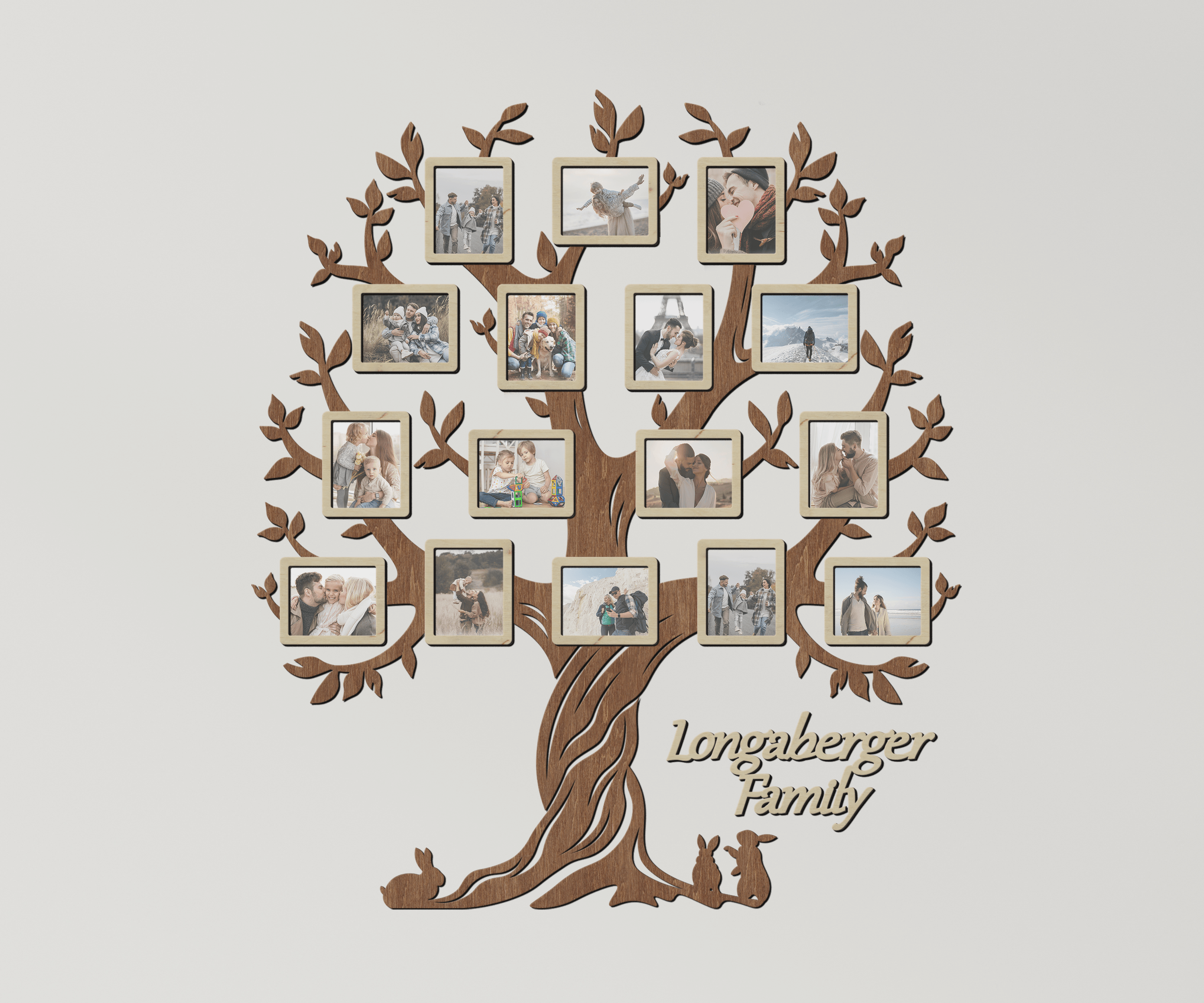 Personalized large family genealogical tree Picture frame collage Wooden name sign Custom housewarming gift Home wall decor for living room