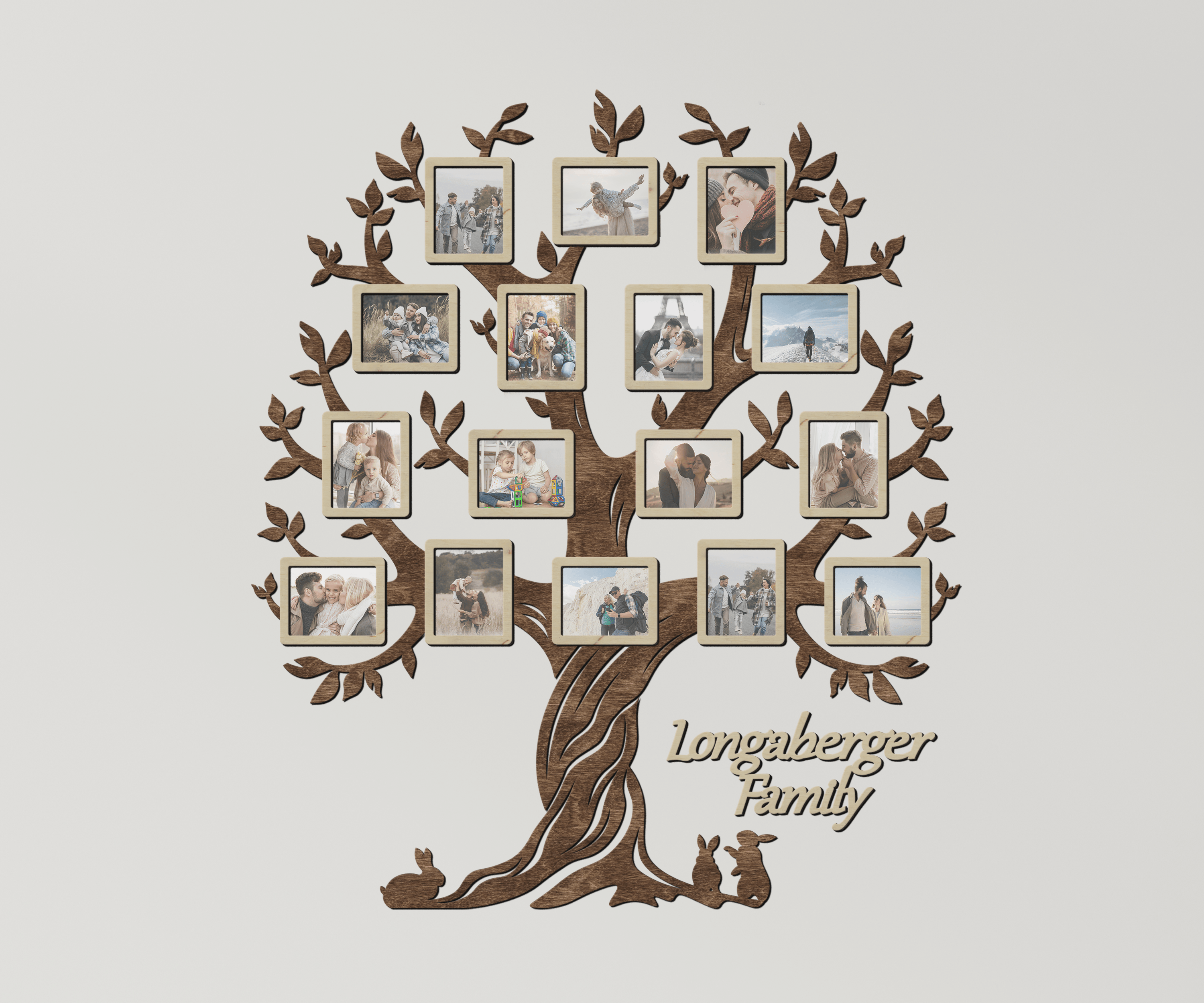 Personalized large family genealogical tree Picture frame collage Wooden name sign Custom housewarming gift Home wall decor for living room