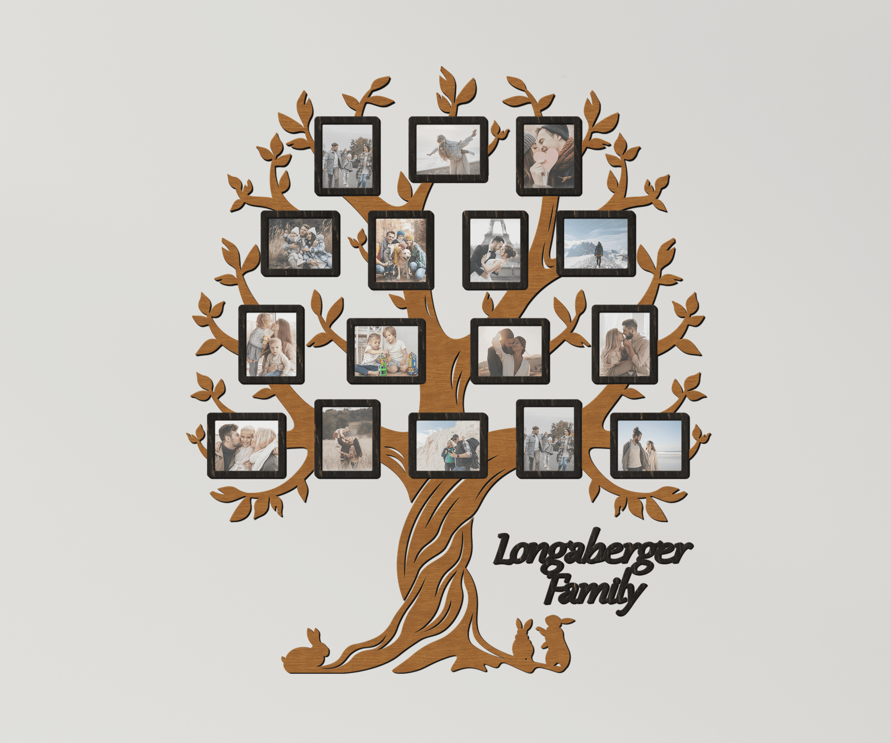 Personalized large family genealogical tree Picture frame collage Wooden name sign Custom housewarming gift Home wall decor for living room