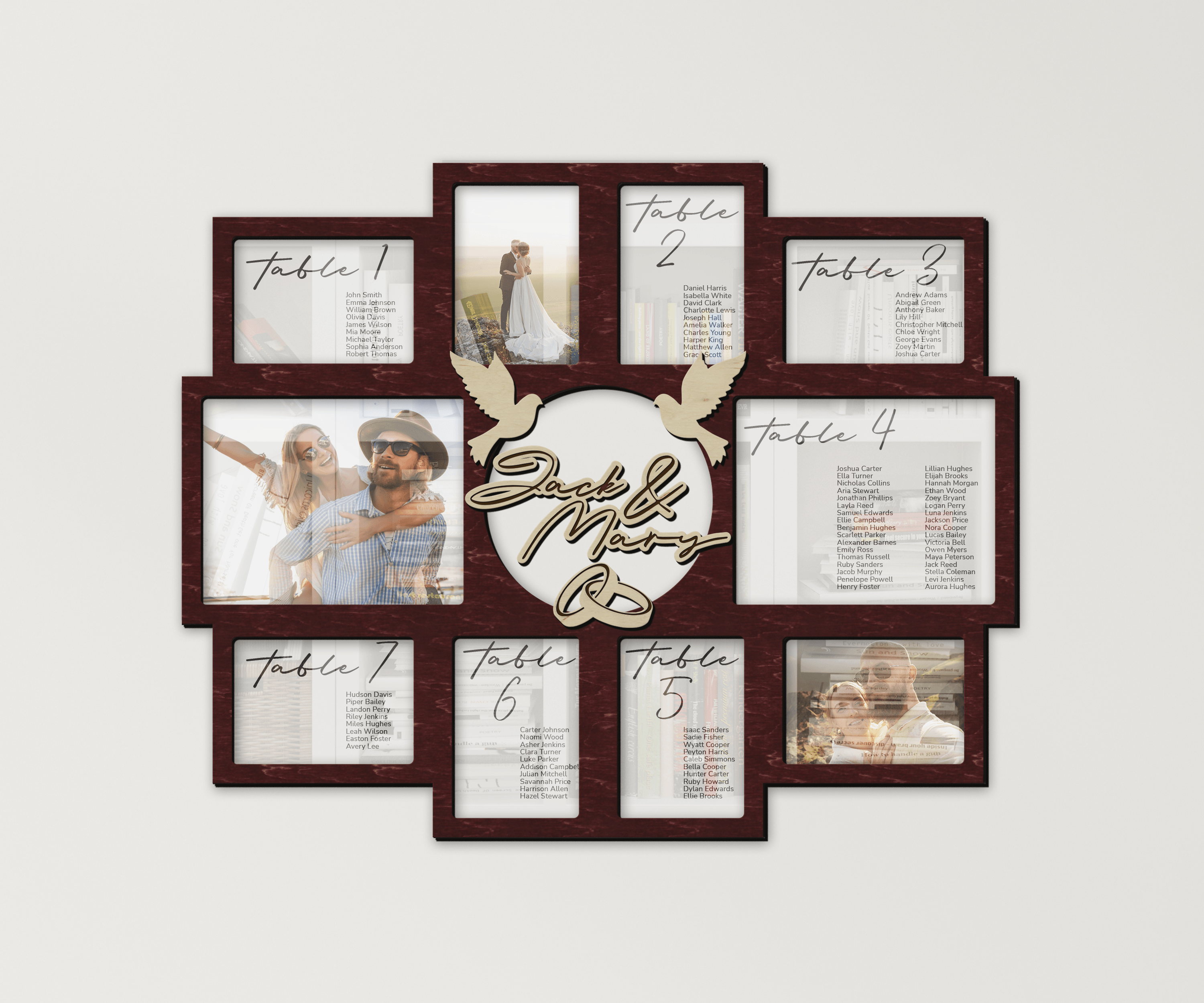 Personalized Rustic Wedding seating chart sign Customizable board Photo frame collage Unique wedding table planner Bespoke wedding decor