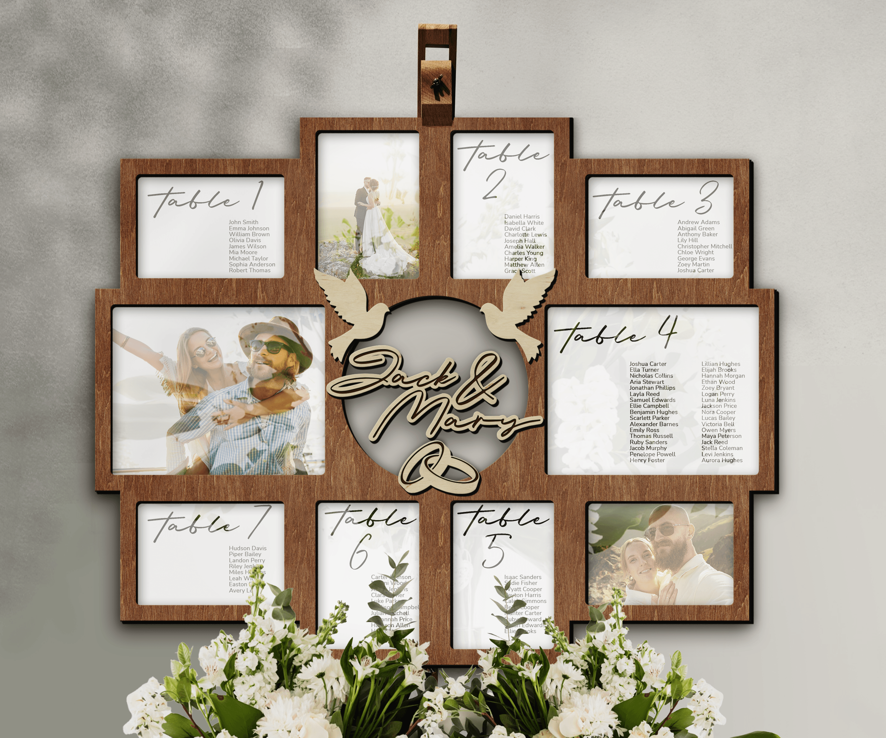 Personalized Rustic Wedding seating chart sign Customizable board Photo frame collage Unique wedding table planner Bespoke wedding decor