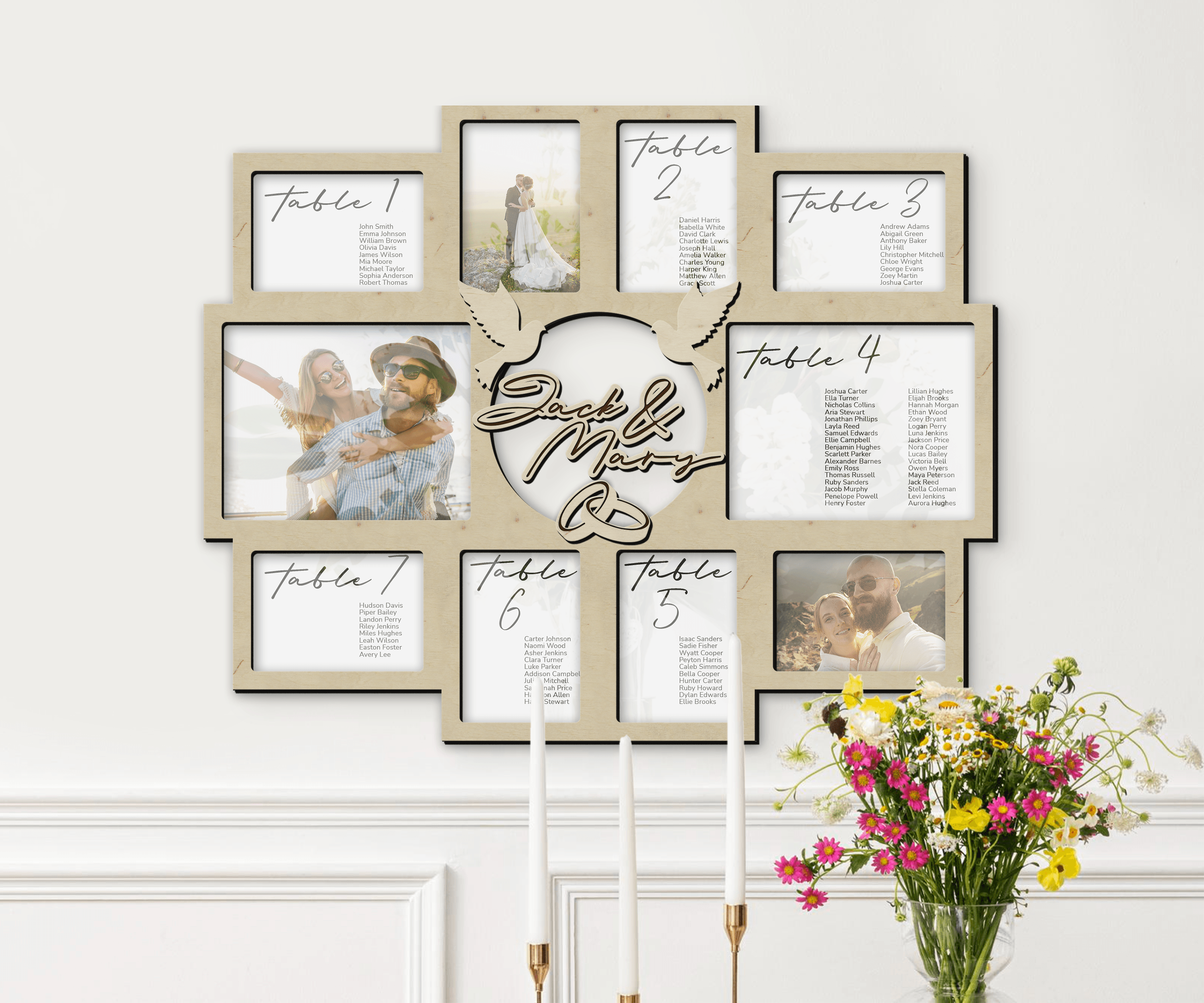 Personalized Rustic Wedding seating chart sign Customizable board Photo frame collage Unique wedding table planner Bespoke wedding decor