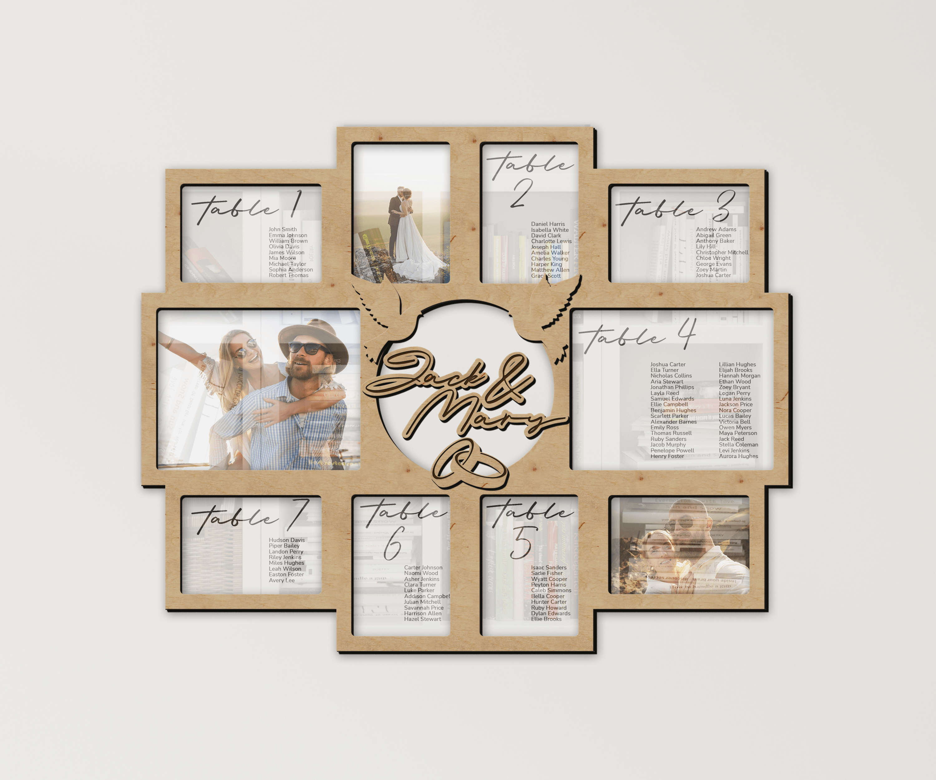 Personalized Rustic Wedding seating chart sign Customizable board Photo frame collage Unique wedding table planner Bespoke wedding decor