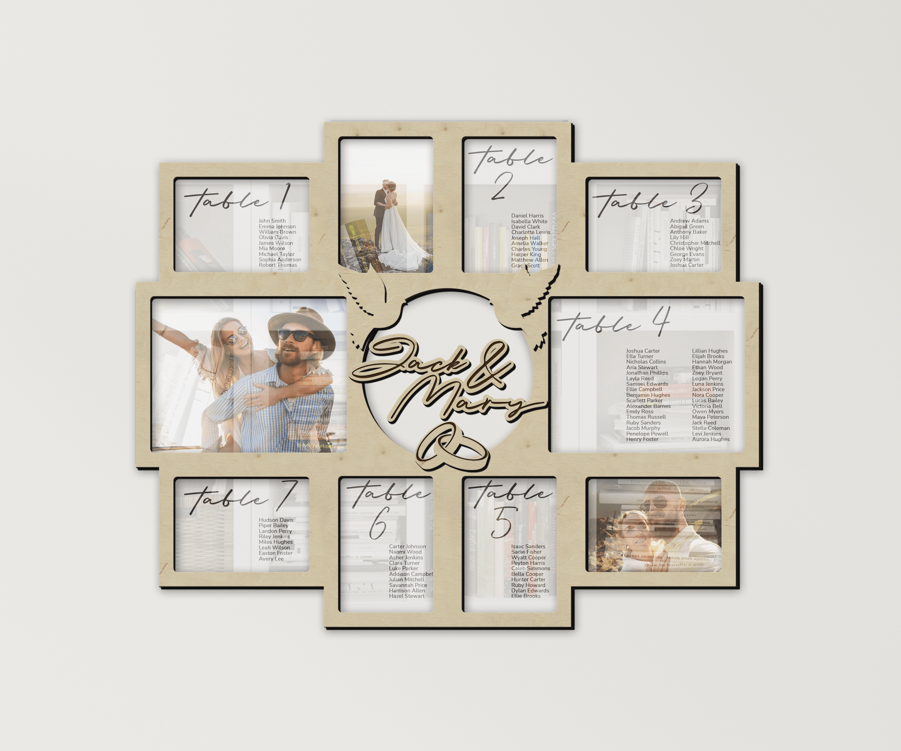 Personalized Rustic Wedding seating chart sign Customizable board Photo frame collage Unique wedding table planner Bespoke wedding decor