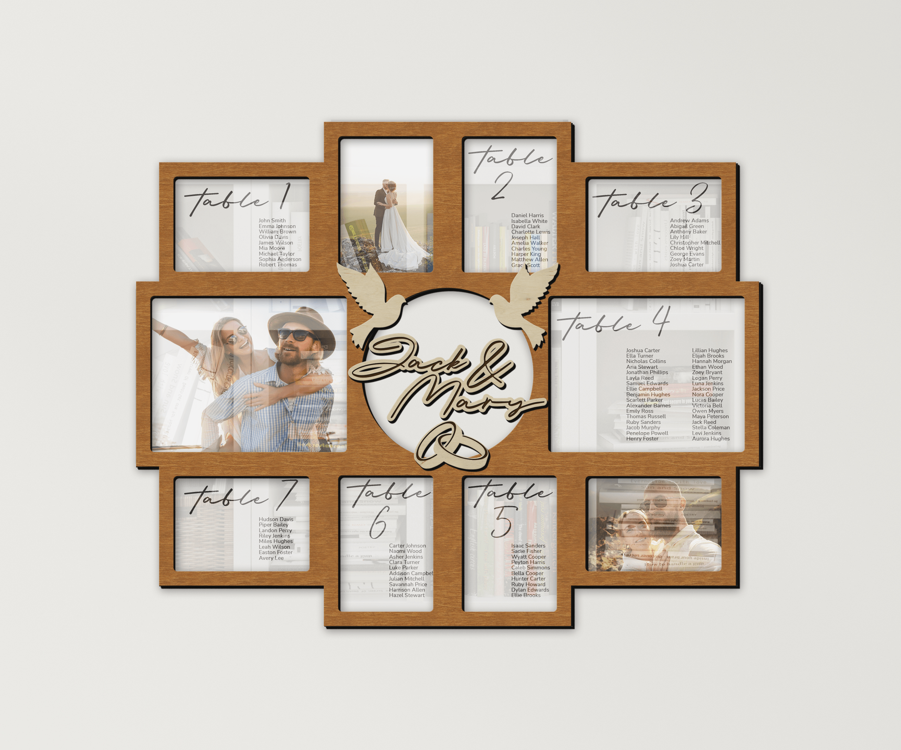 Personalized Rustic Wedding seating chart sign Customizable board Photo frame collage Unique wedding table planner Bespoke wedding decor