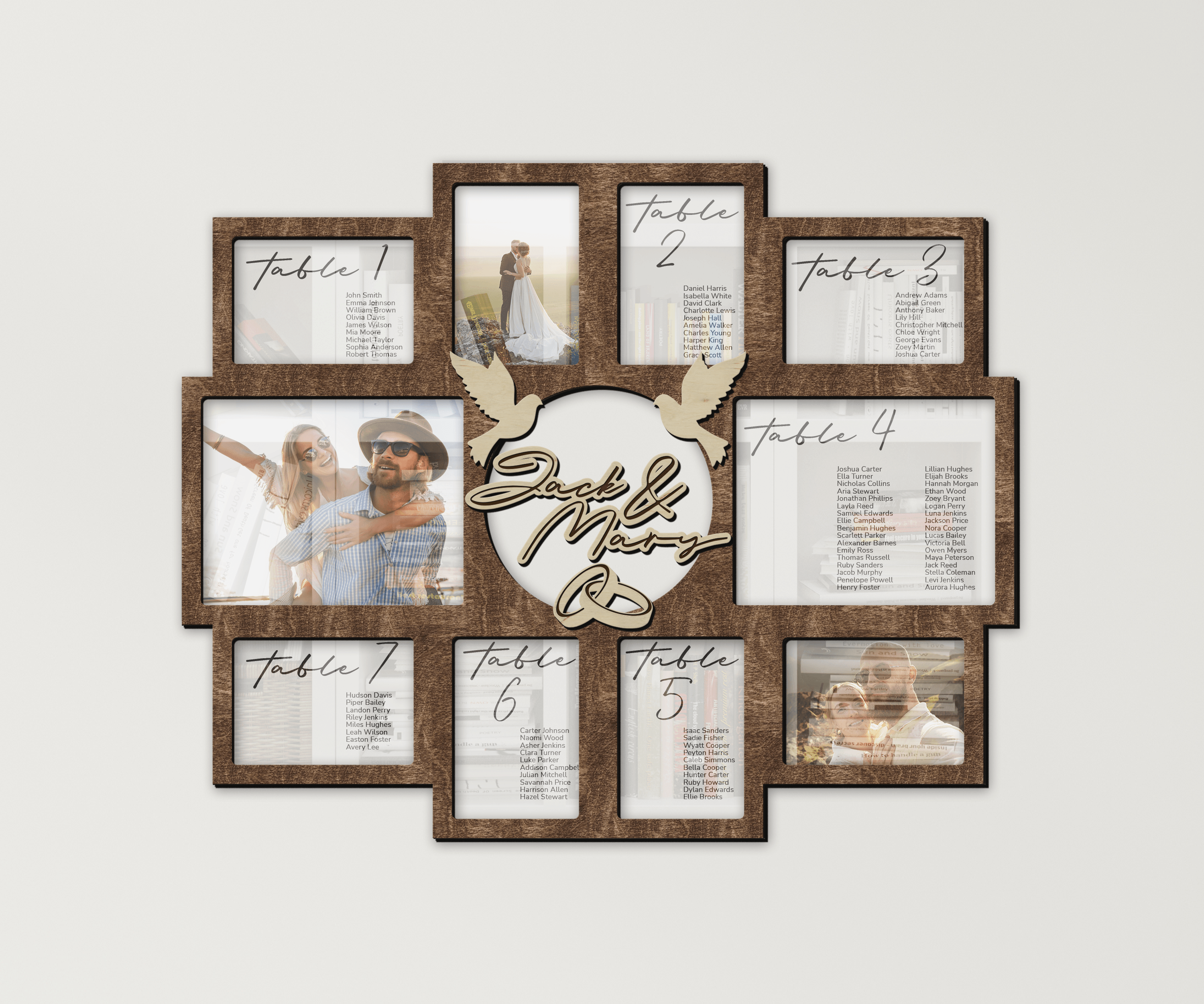 Personalized Rustic Wedding seating chart sign Customizable board Photo frame collage Unique wedding table planner Bespoke wedding decor