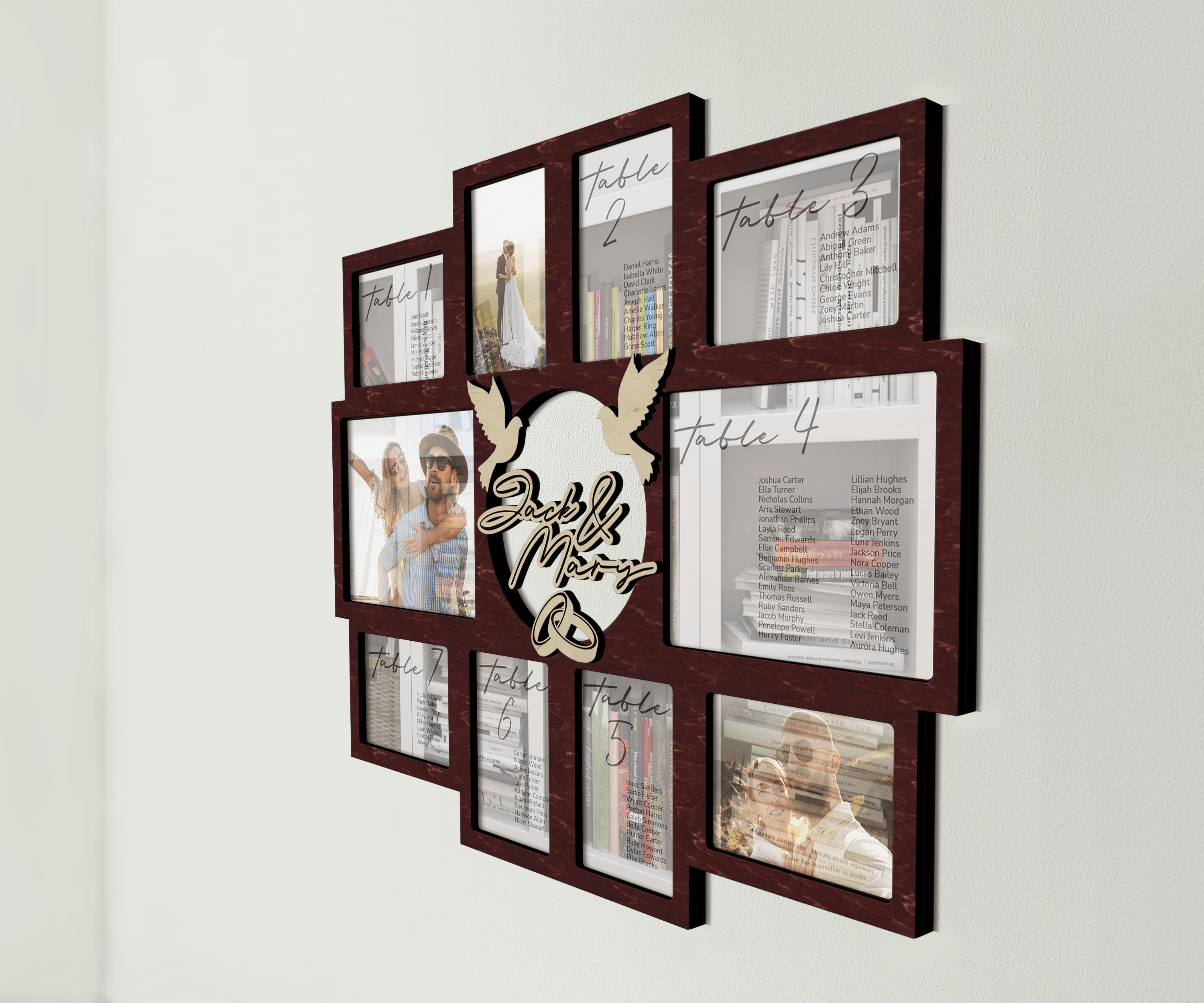 Personalized Rustic Wedding seating chart sign Customizable board Photo frame collage Unique wedding table planner Bespoke wedding decor