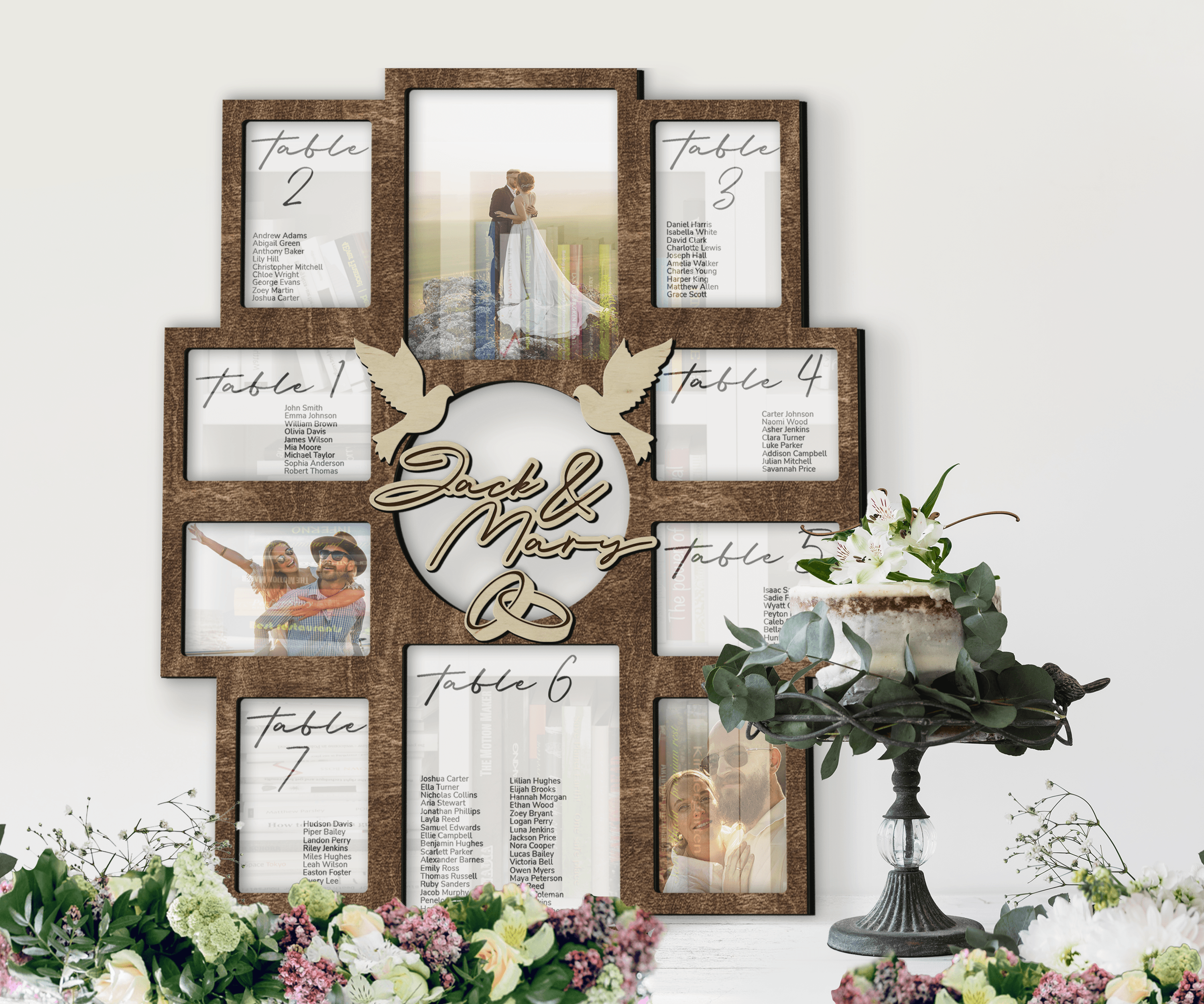 Personalized Rustic Wedding seating chart sign Customizable board Photo frame collage Unique wedding table planner Bespoke wedding decor