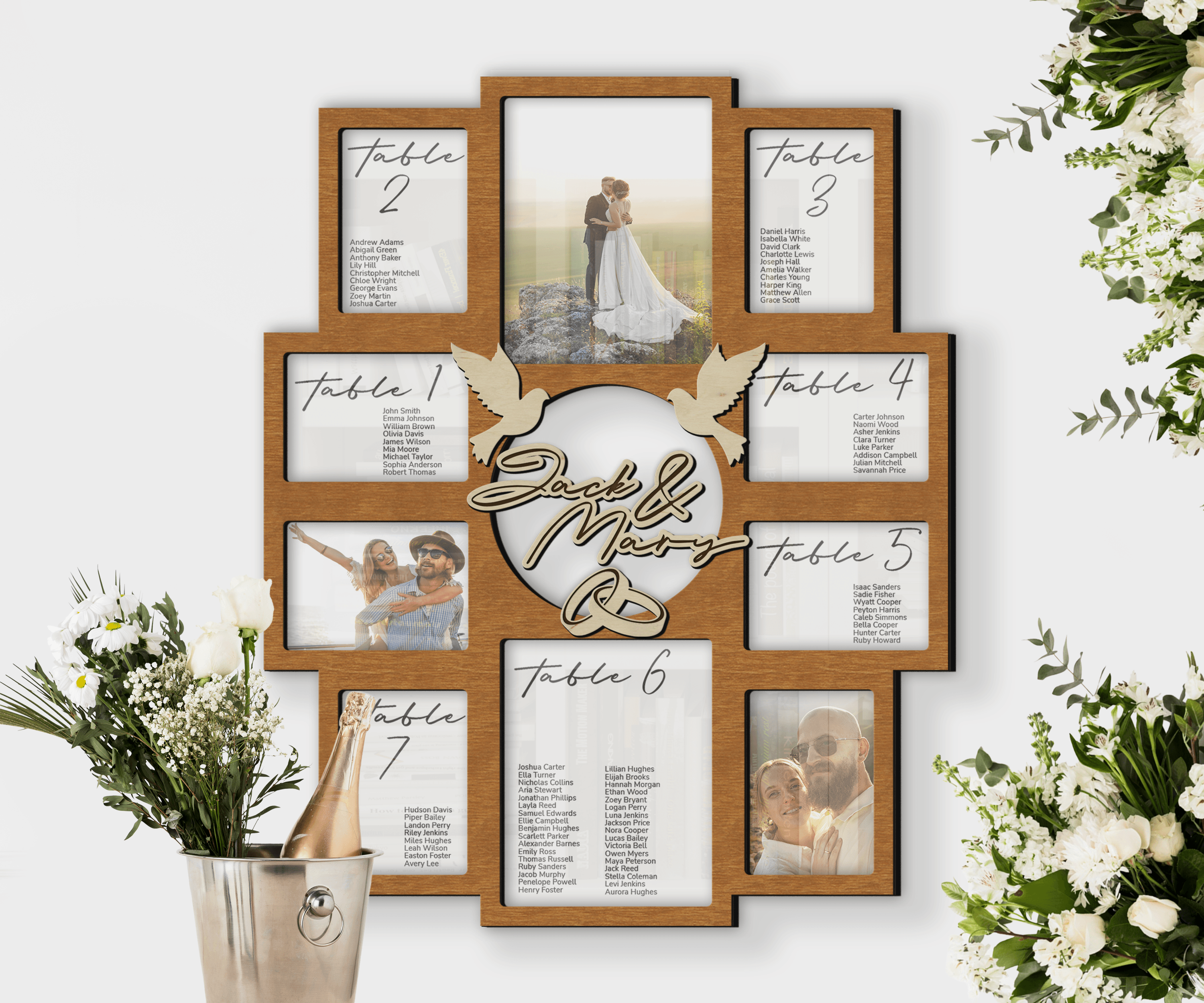 Personalized Rustic Wedding seating chart sign Customizable board Photo frame collage Unique wedding table planner Bespoke wedding decor