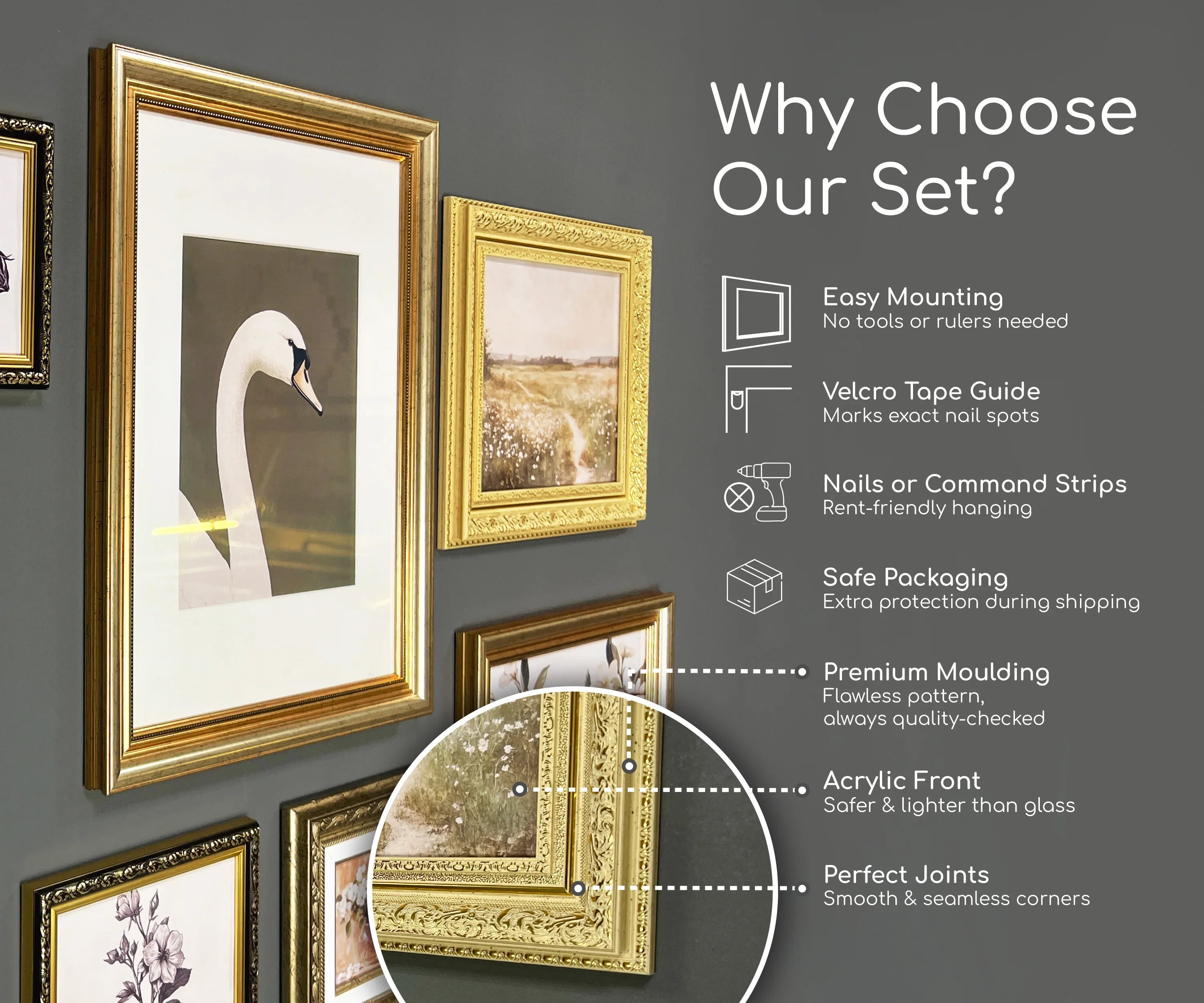 White & Gold Ornate Gallery Wall Frames Set
