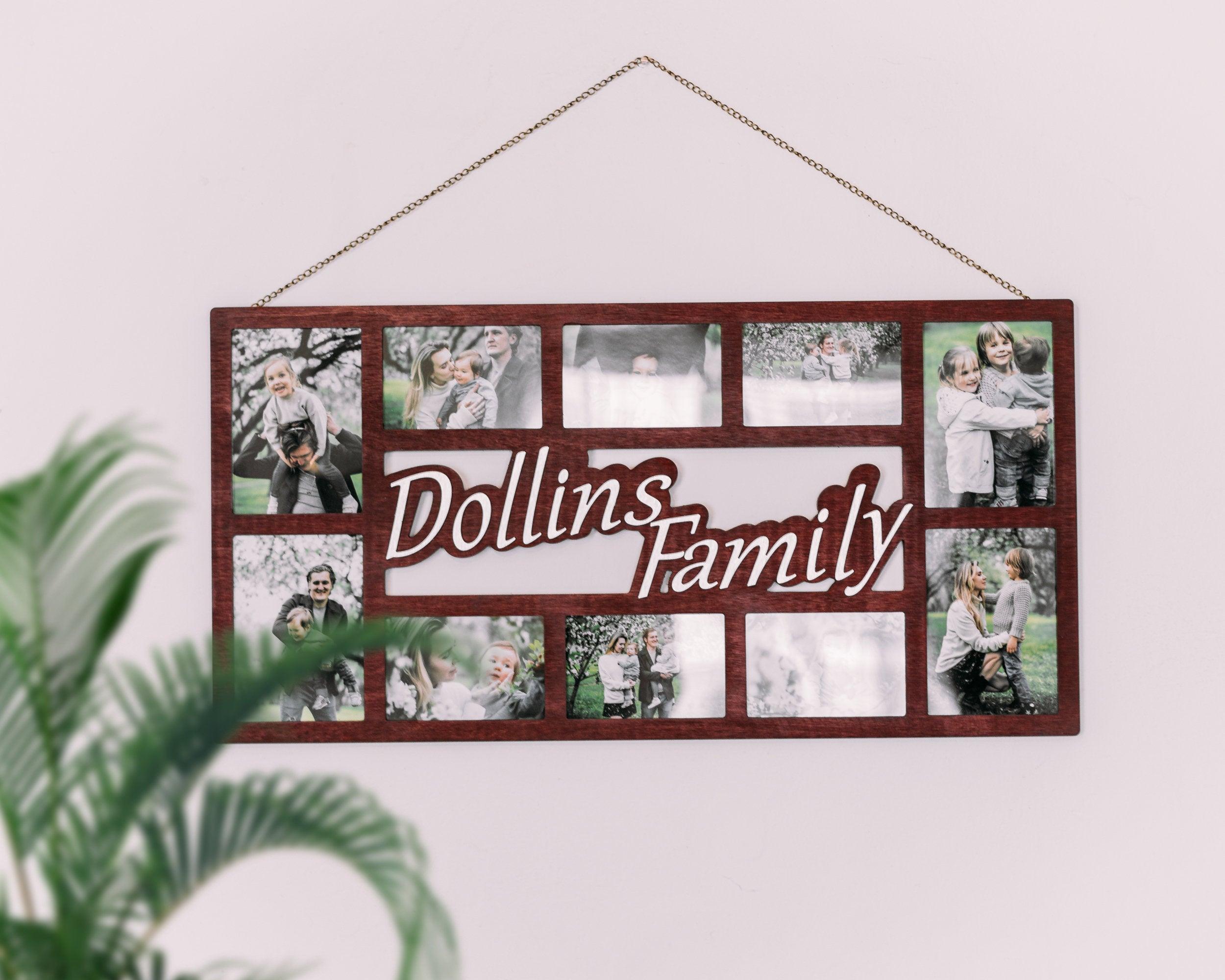 Family name sign, Wall decor, Wall collage kit, Photo frame, Family gifts, Custom frame, Photo collage kit, Custom picture frame, 5x7 frame