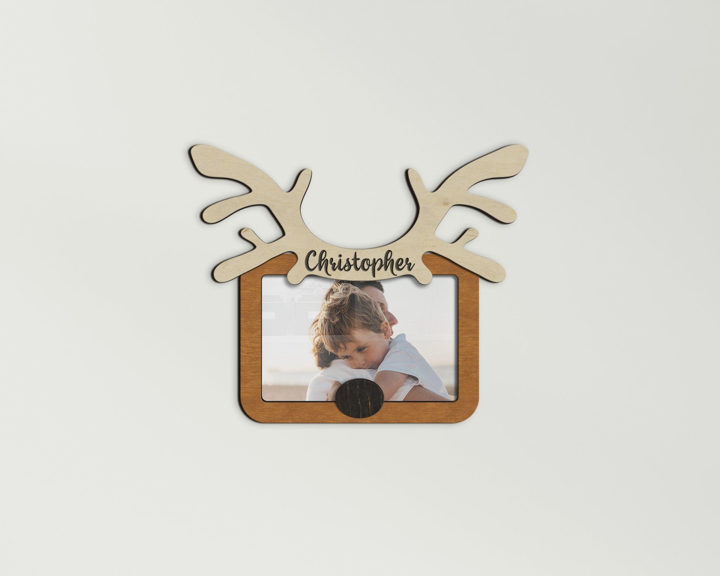 First baby gift Personalized nursery decor Custom color baby boy picture frame Engraved wood wall art Small frame 4x6 Reindeer photo frame