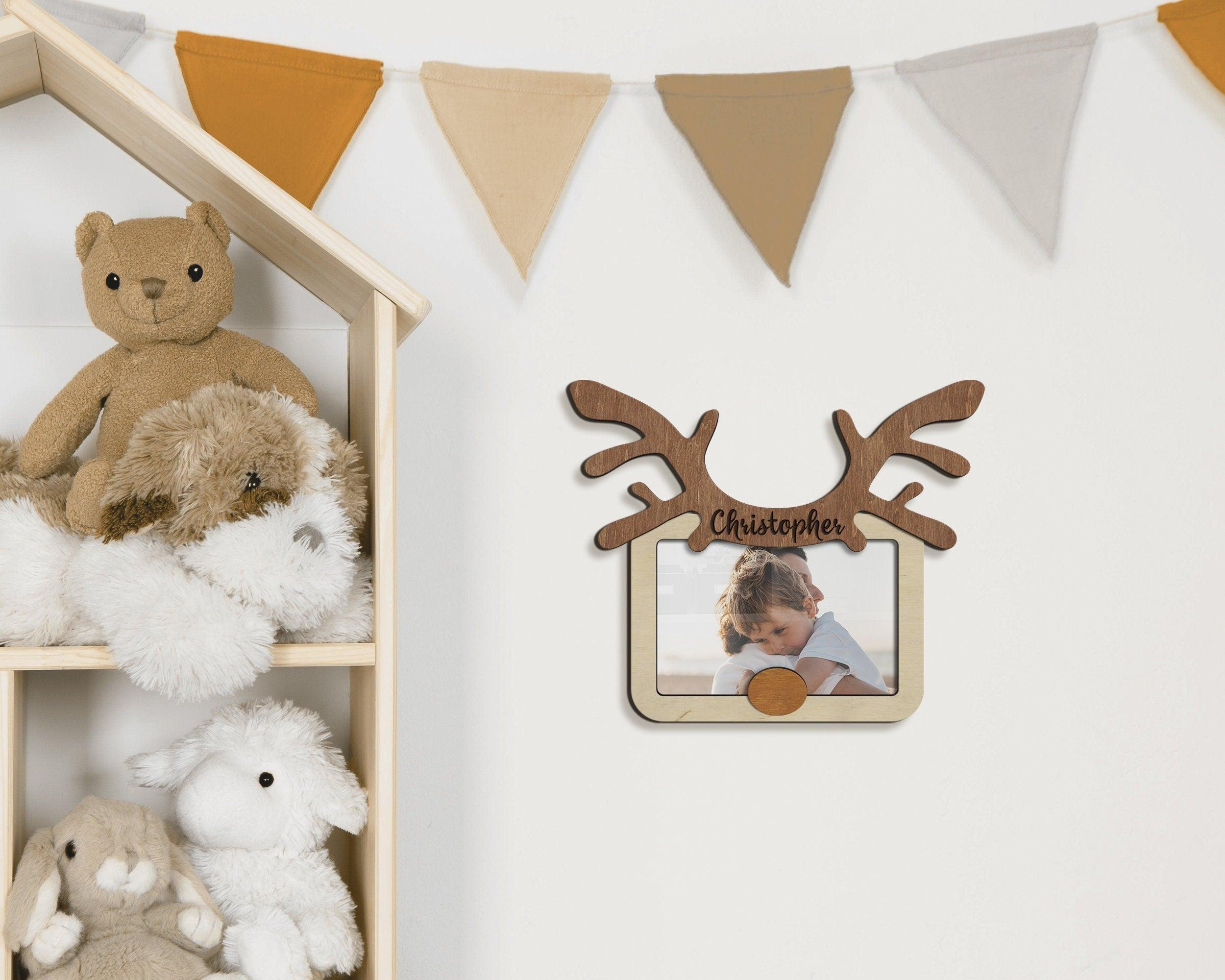 First baby gift Personalized nursery decor Custom color baby boy picture frame Engraved wood wall art Small frame 4x6 Reindeer photo frame - The Frame Depot