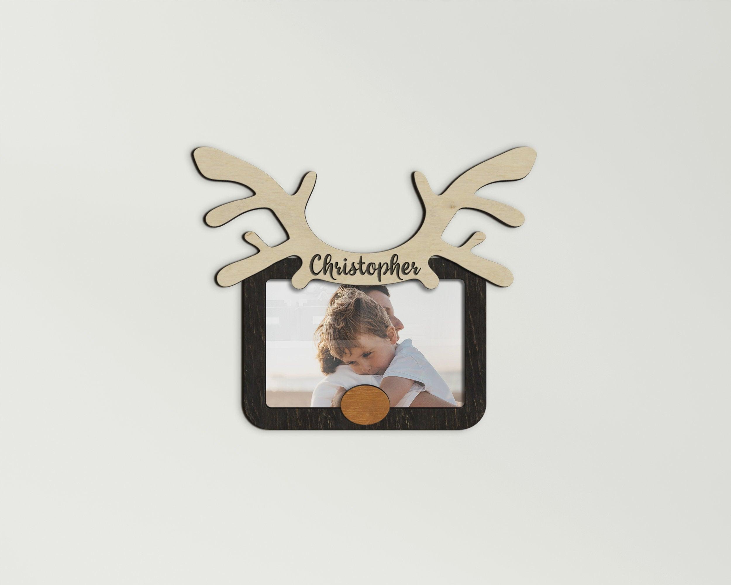 First baby gift Personalized nursery decor Custom color baby boy picture frame Engraved wood wall art Small frame 4x6 Reindeer photo frame