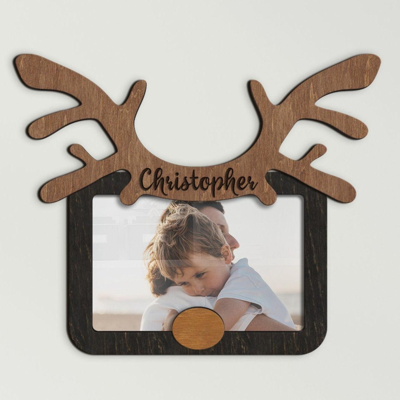 First baby gift Personalized nursery decor Custom color baby boy picture frame Engraved wood wall art Small frame 4x6 Reindeer photo frame - The Frame Depot