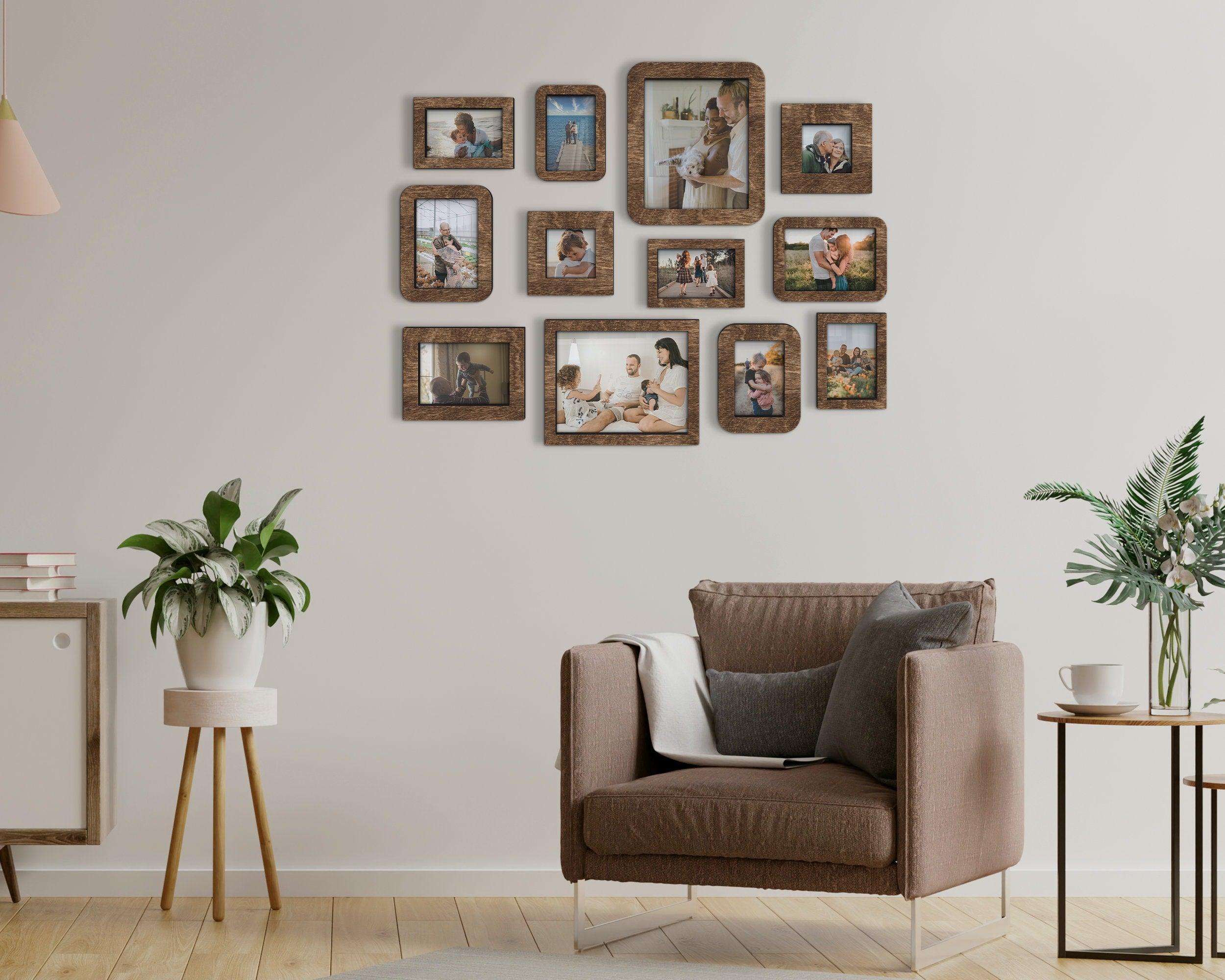 Custom color wall mounted photo frame collage 12 piece picture frame set Multiple 4x6 5x7 8x10 photos Photo frame gallery Wood wall decor - The Frame Depot