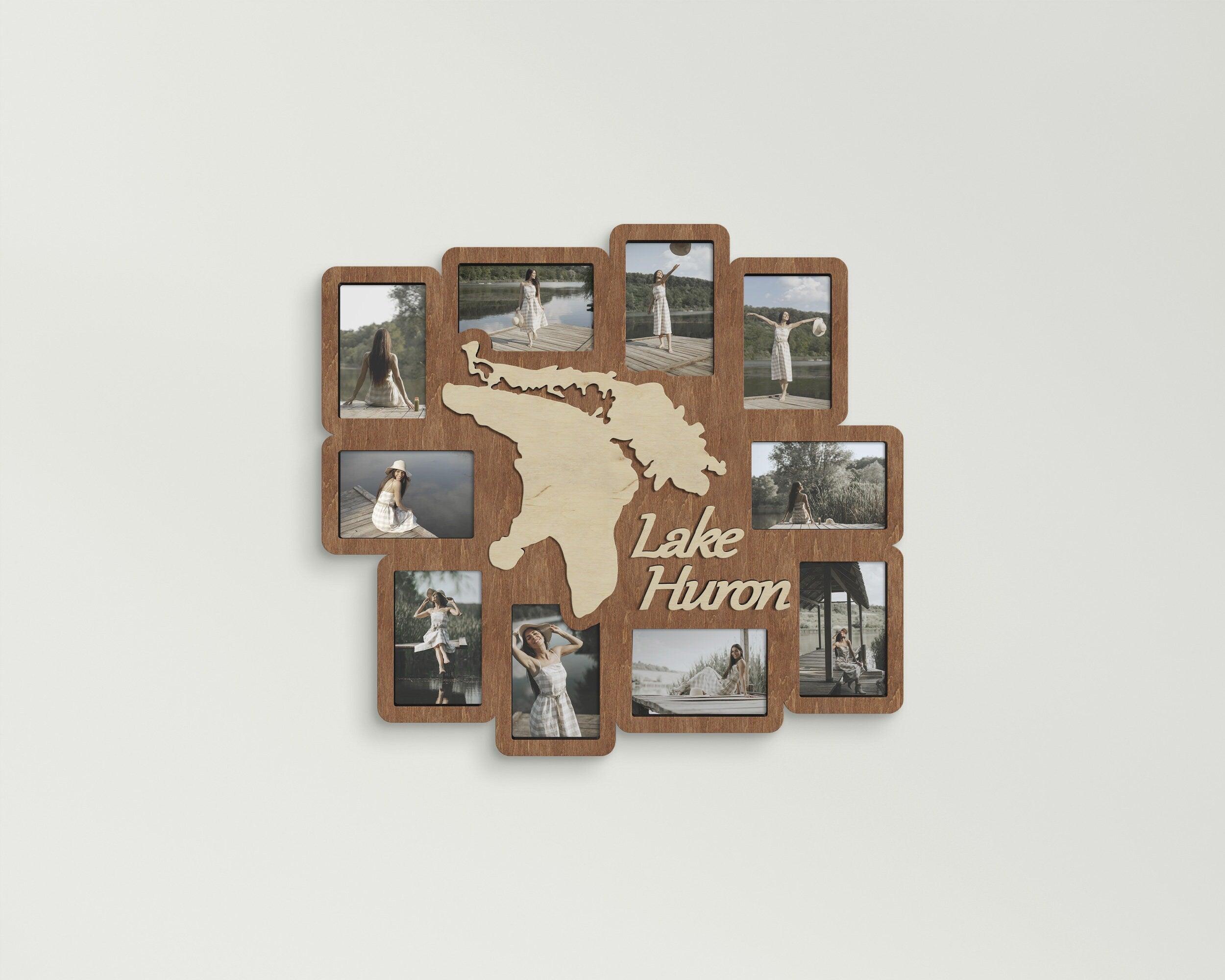 Huron lake photo frame Lake house decor Nautical picture frame Travel frame Personalized lake sign Bilderrahmen collage Framed lake picture