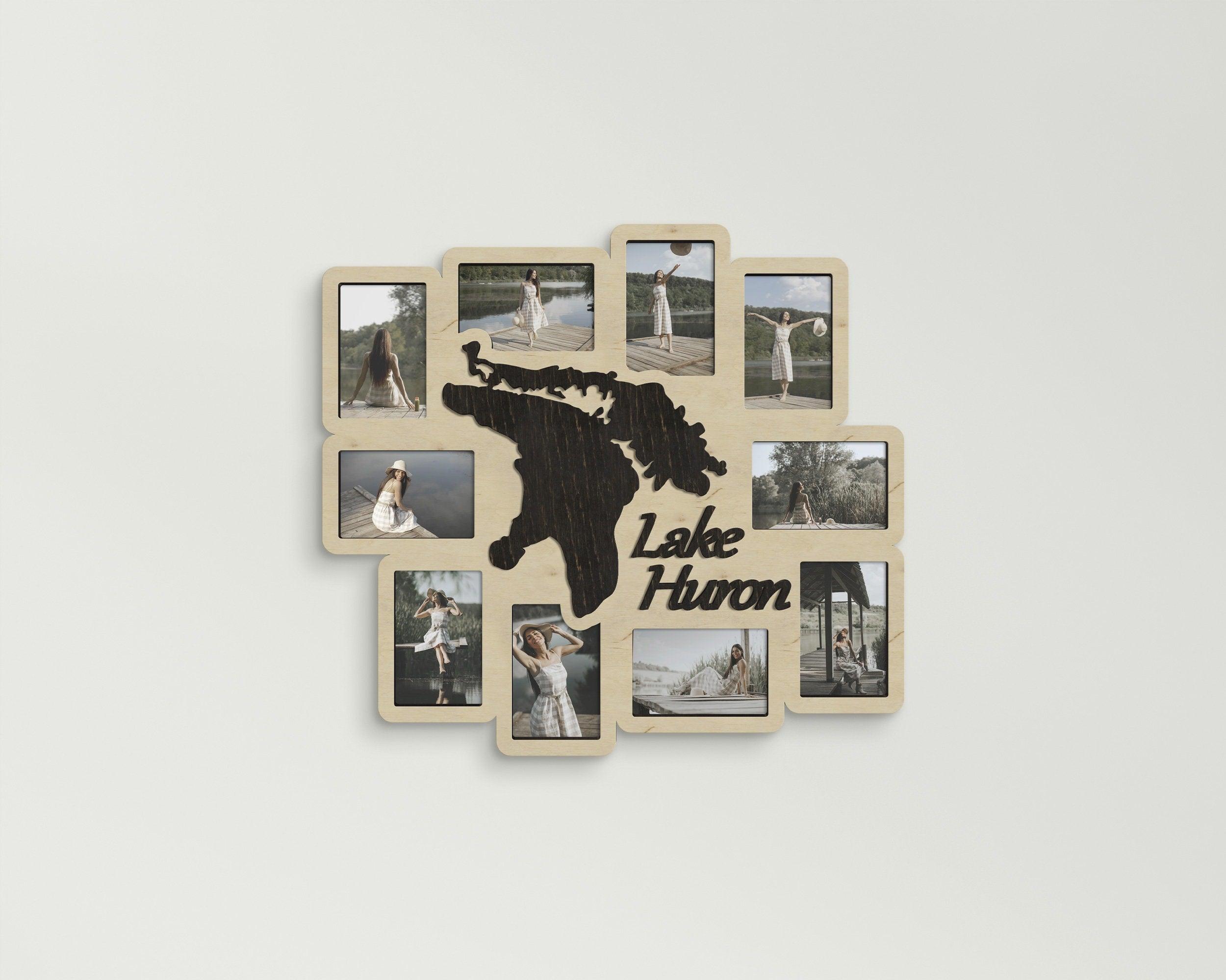 Huron lake photo frame Lake house decor Nautical picture frame Travel frame Personalized lake sign Bilderrahmen collage Framed lake picture