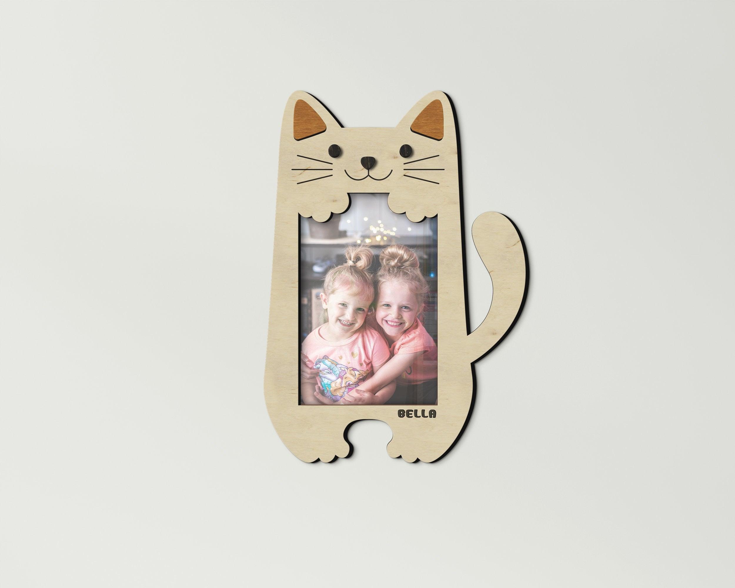 Personalized cat shaped photo frame Custom color nursery decor Wooden kids room decor Custom name birthday picture frame Small 4x6 photo - The Frame Depot