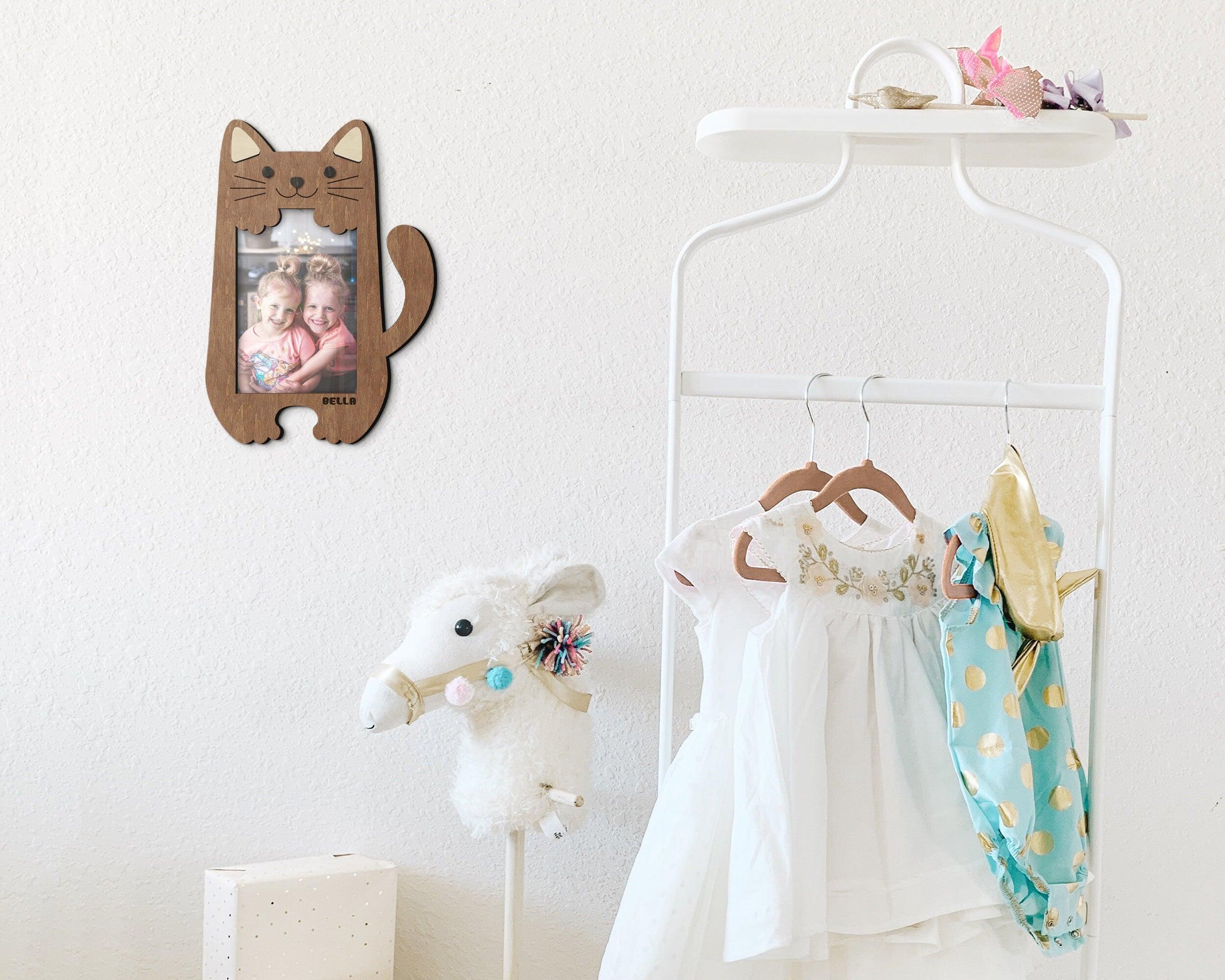 Personalized cat shaped photo frame Custom color nursery decor Wooden kids room decor Custom name birthday picture frame Small 4x6 photo - The Frame Depot