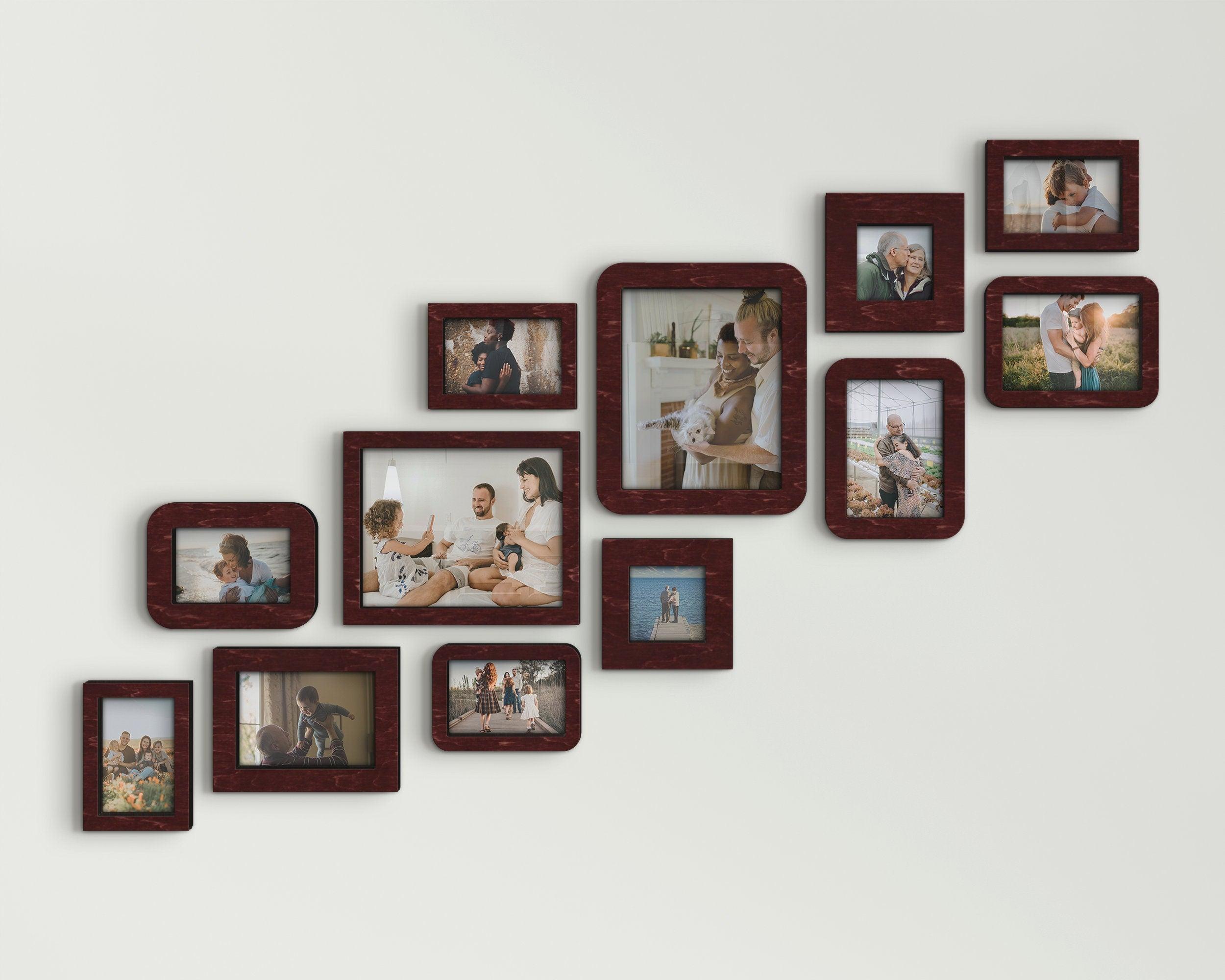 12 piece picture frame set Wood picture frame collage Multiple frames Family photo frame Anniversary gift Custom color wall mounted set