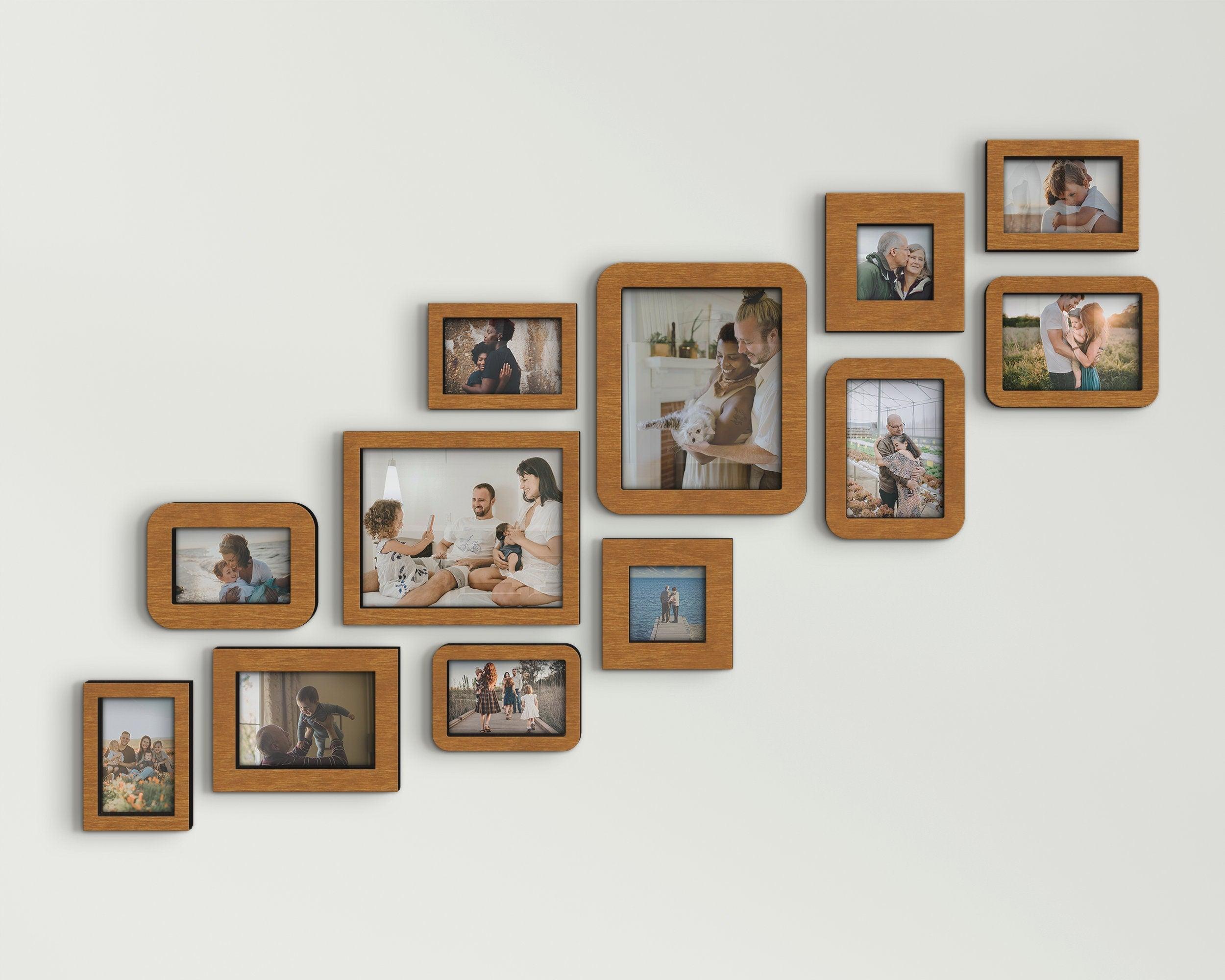 12 piece picture frame set Wood picture frame collage Multiple frames Family photo frame Anniversary gift Custom color wall mounted set