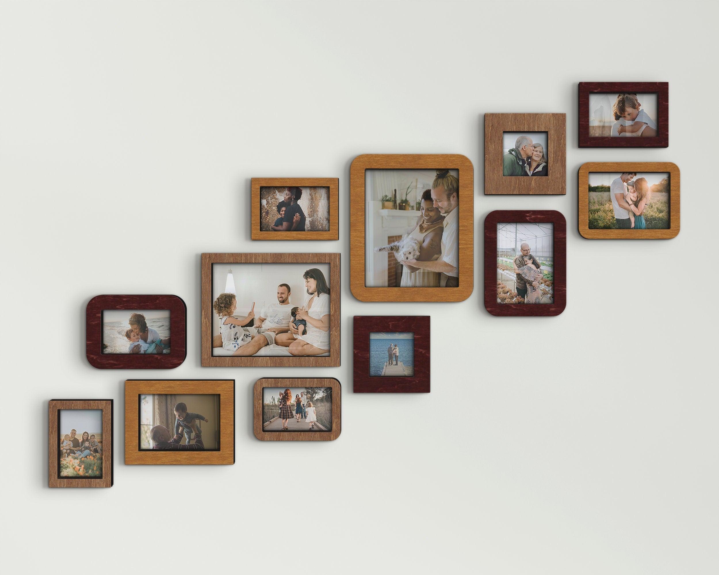 12 piece picture frame set Wood picture frame collage Multiple frames Family photo frame Anniversary gift Custom color wall mounted set