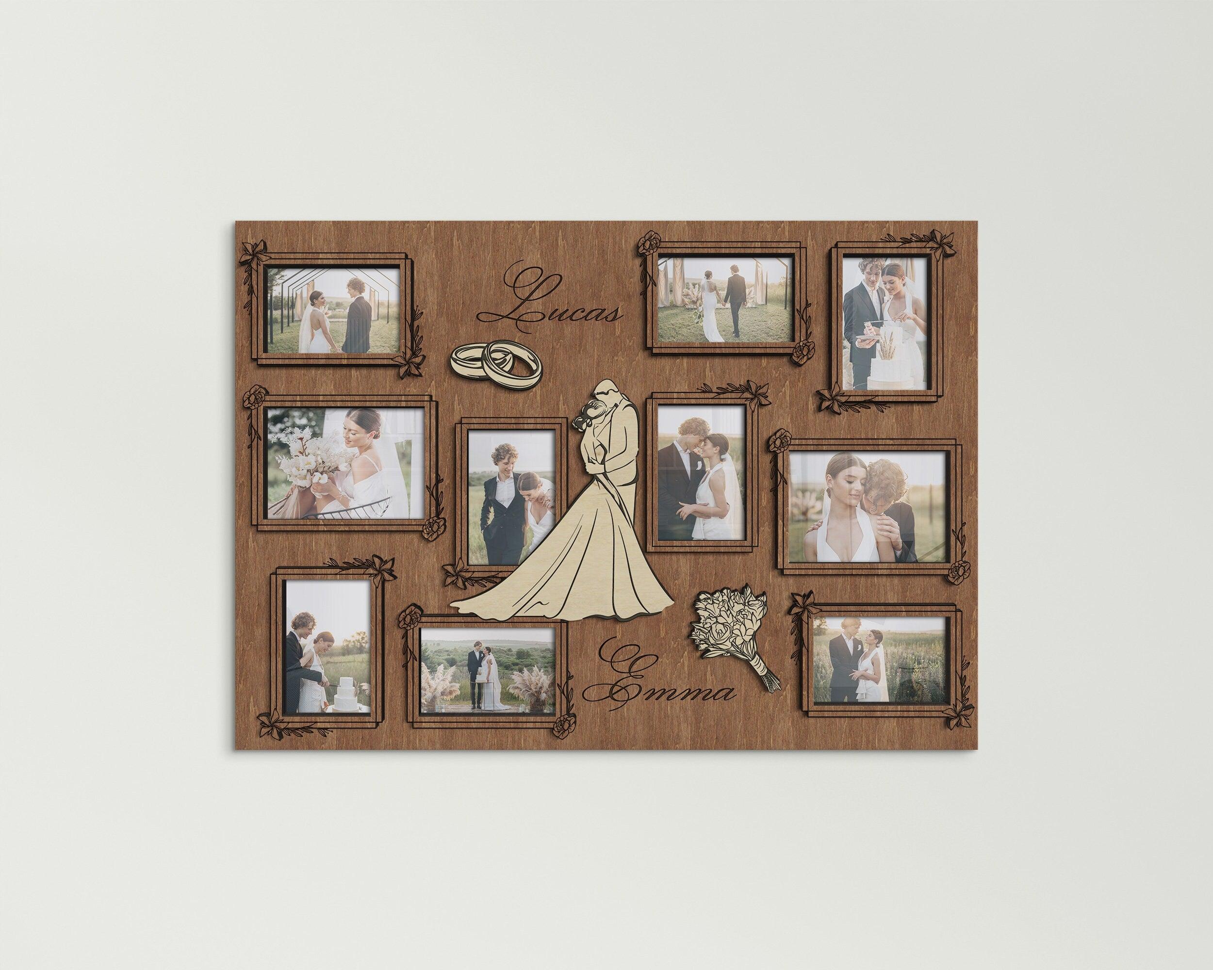 Personalized wedding picture frame collage Custom color Valentines day gift Anniversary gift Wedding decor Multiple frames Engraved wood