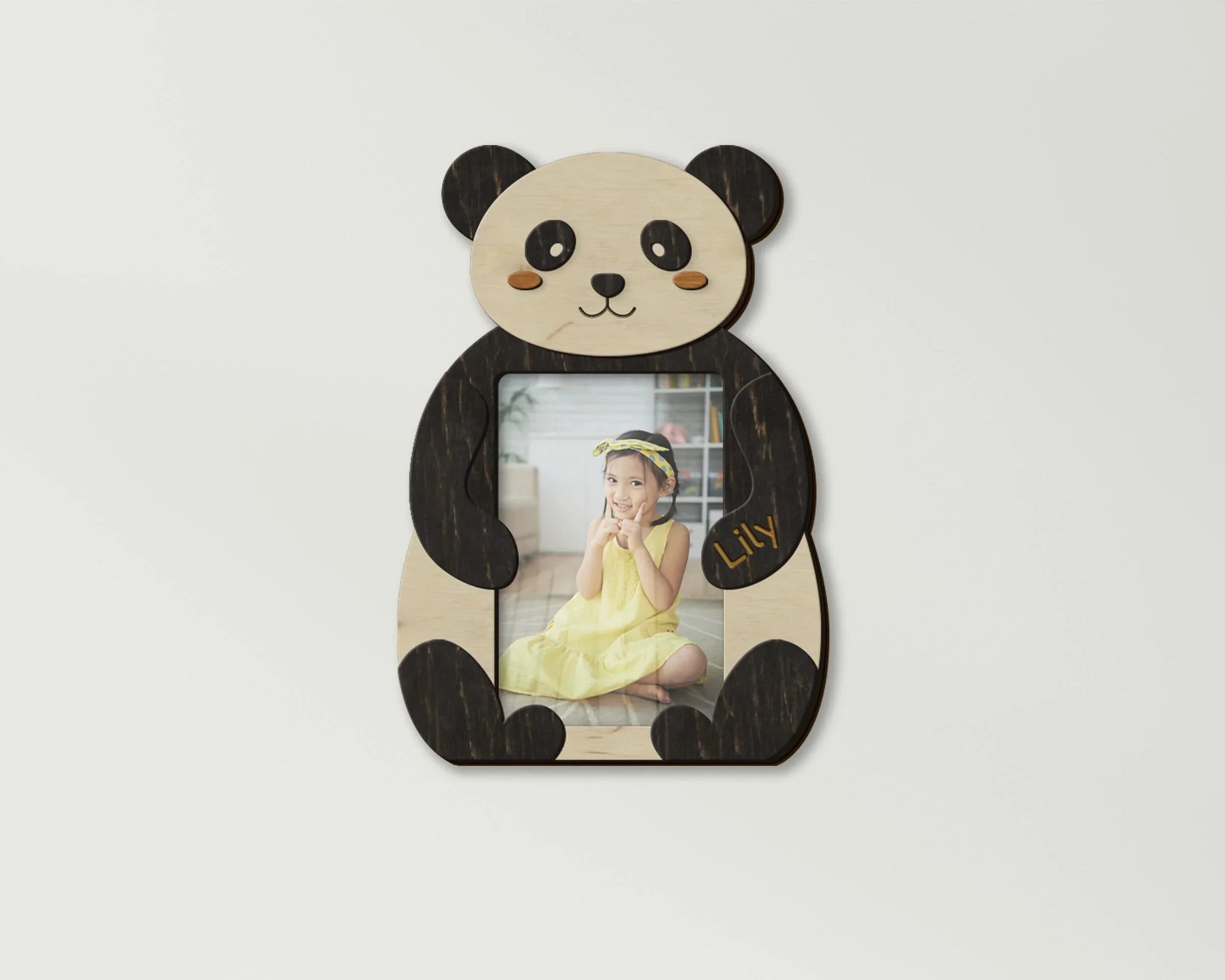 Personalized Panda holding a photo Wooden 4x6 picture frame Nursery wa ...